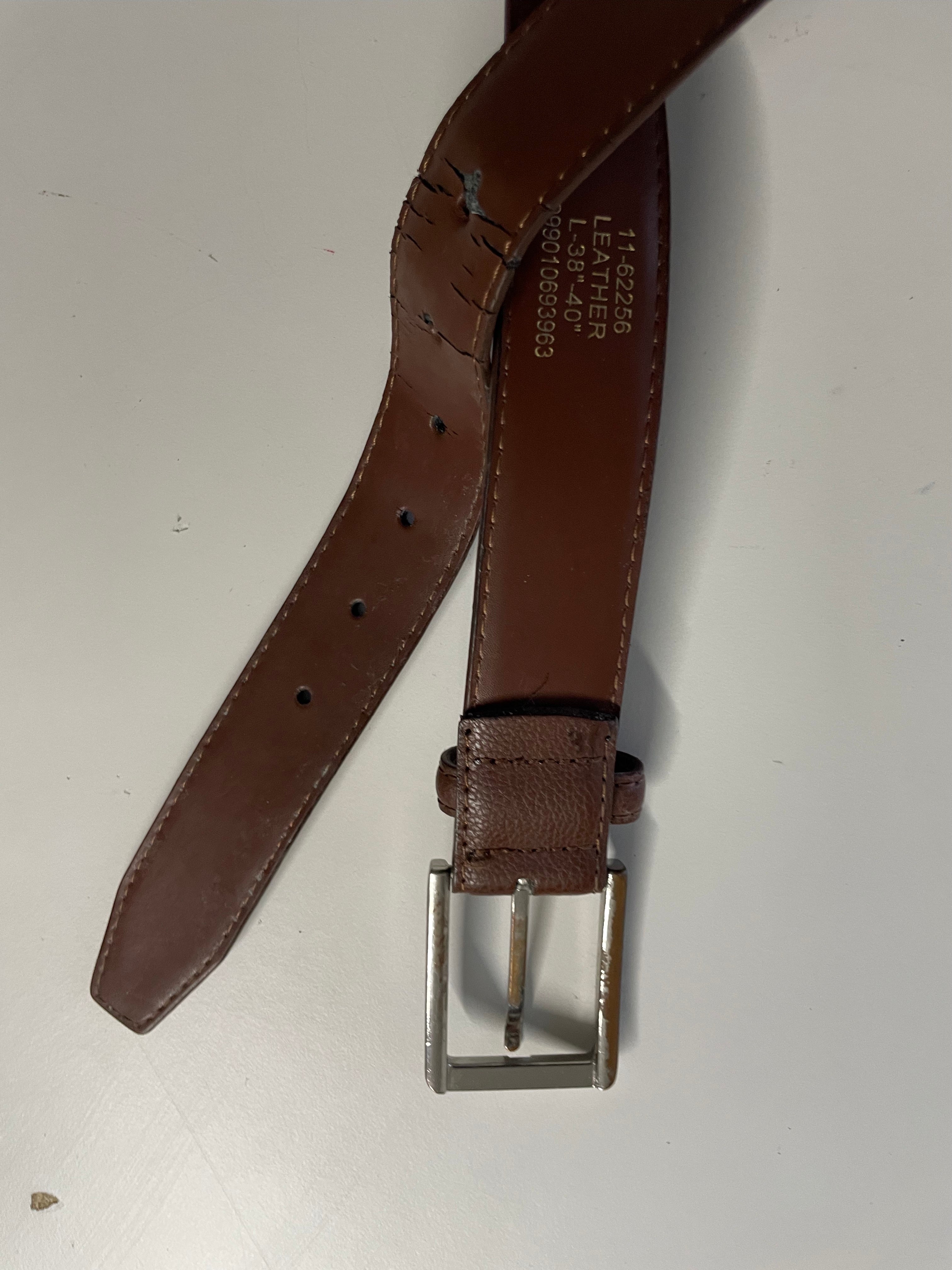 Vintage plain brown leather square buckle belt| L44 | SKU 4480