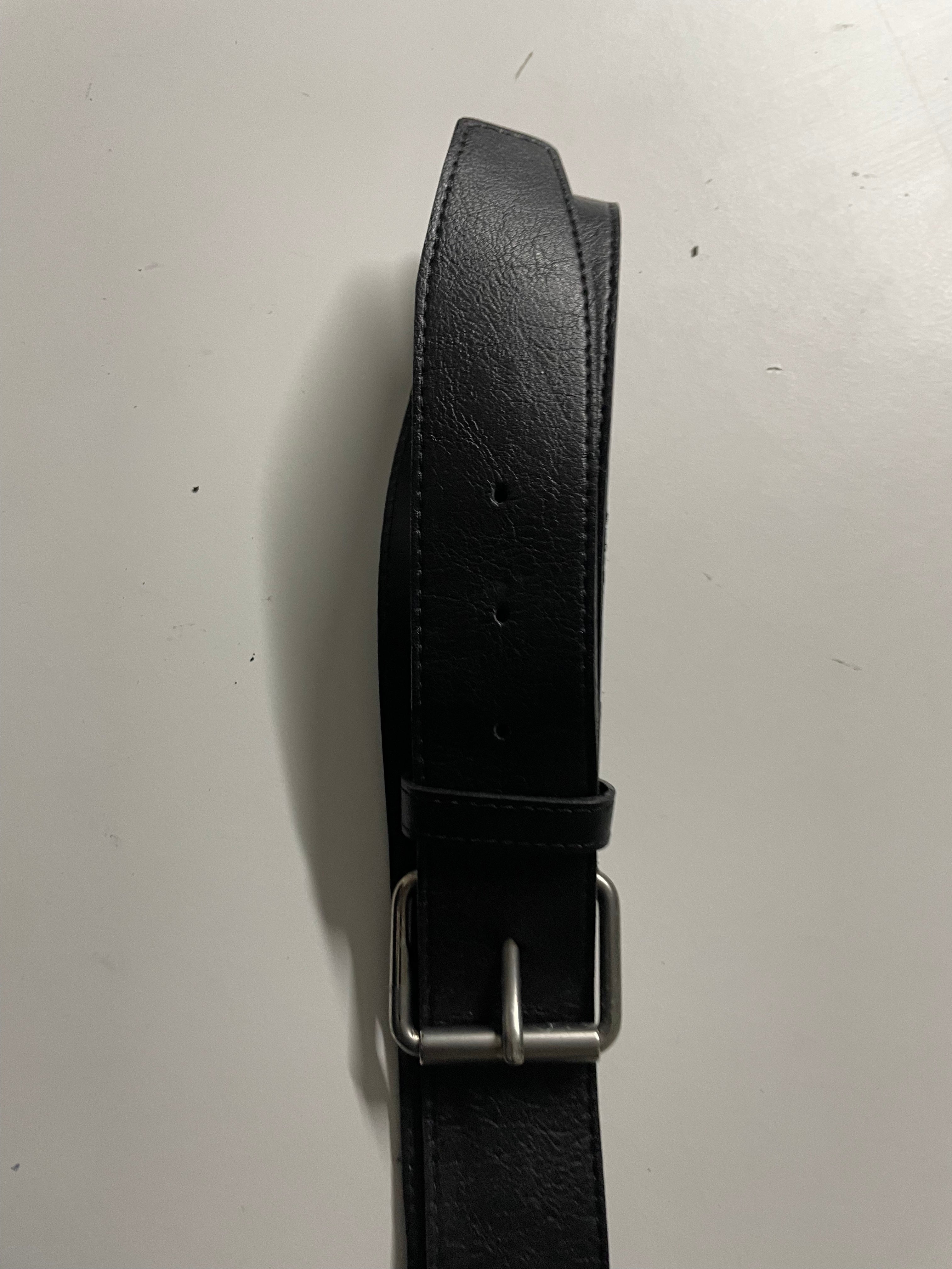 Vintage men's black leather belt silver buckle| L 42 | SKU 4497