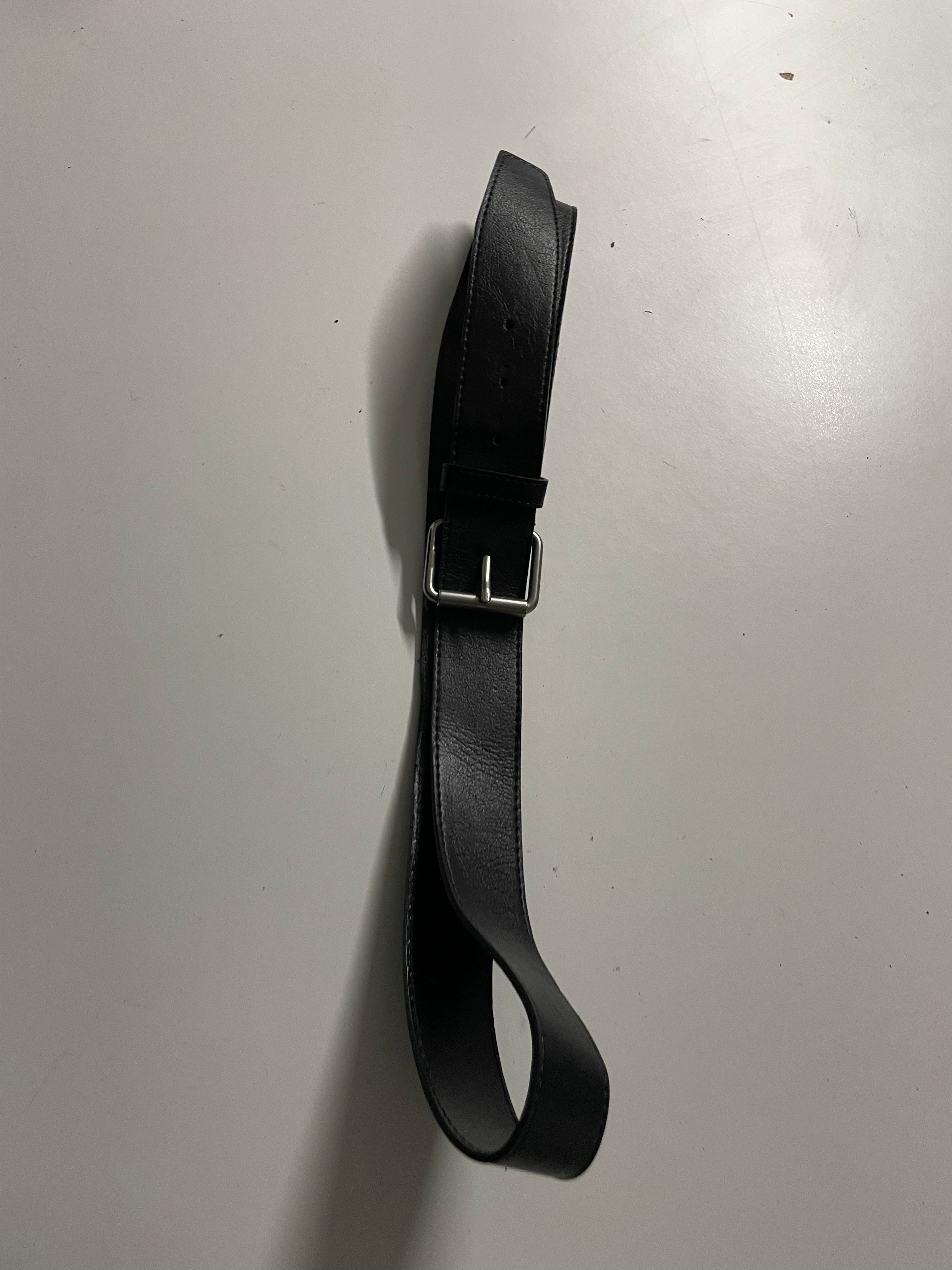 Vintage men's black leather belt silver buckle| L 42 | SKU 4497