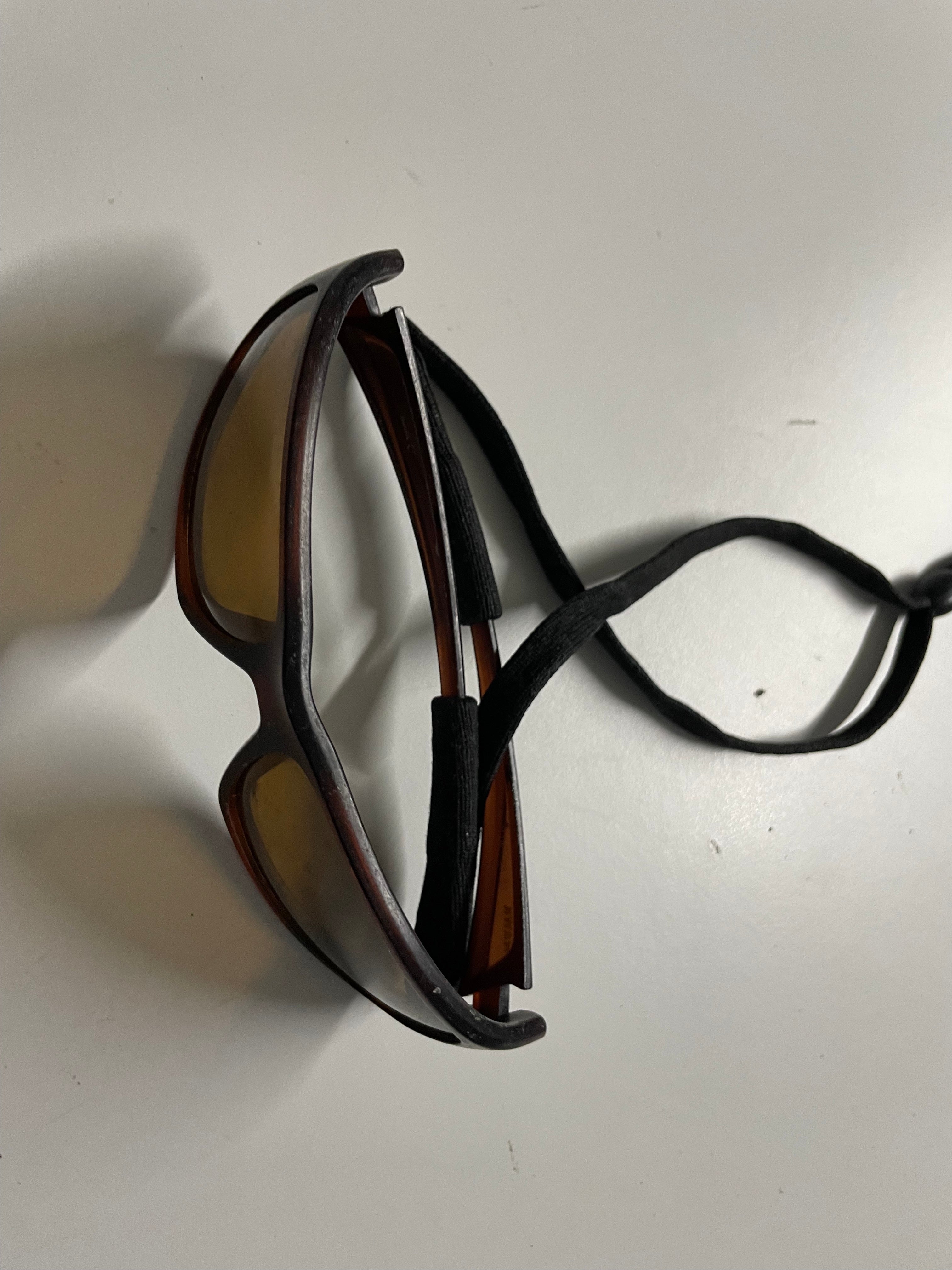Vintage brown polarized rhinestone sunglasses with adjustable rope| SKU 4500