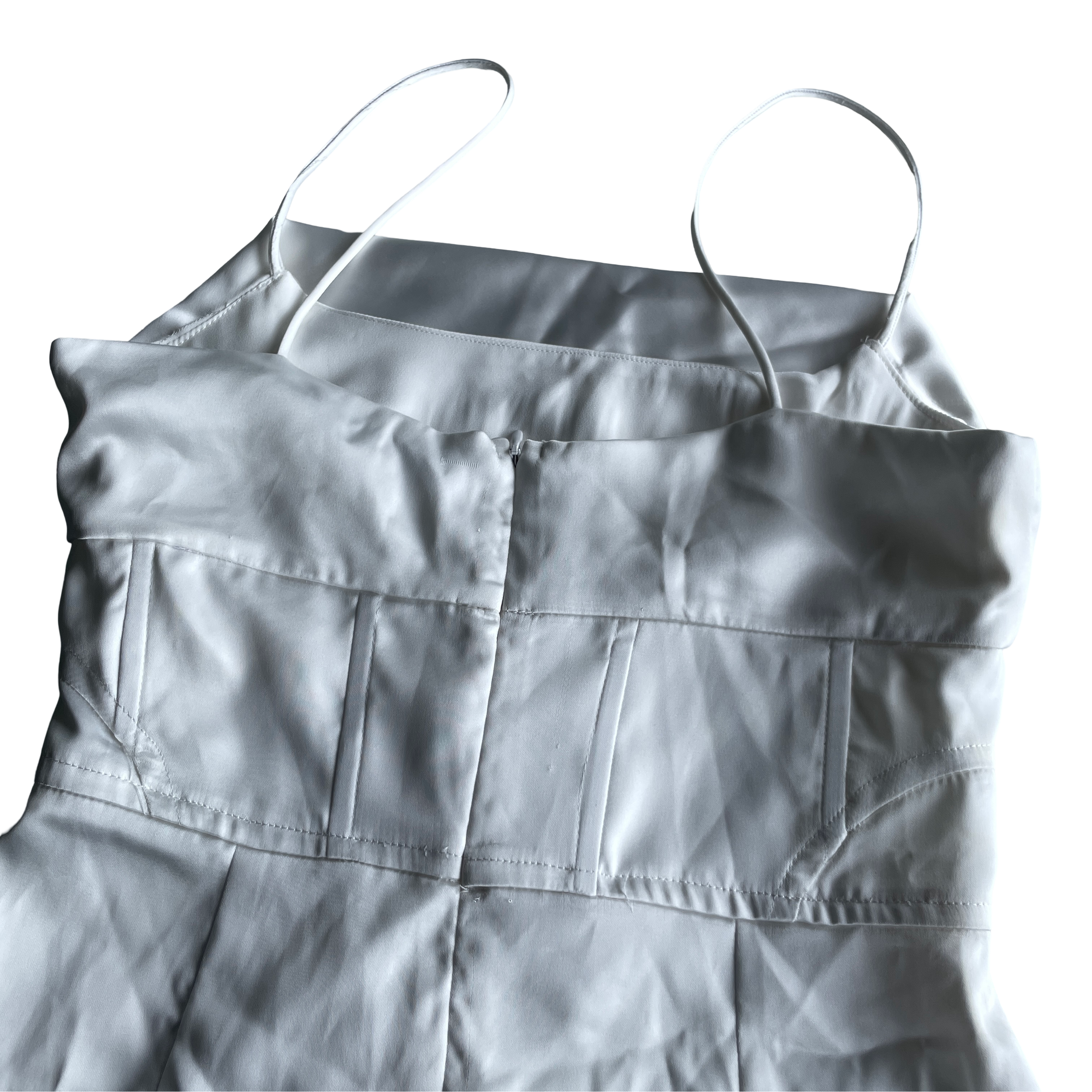 Women's White round neck satin mini zip up Corset knee length Y2K Dress