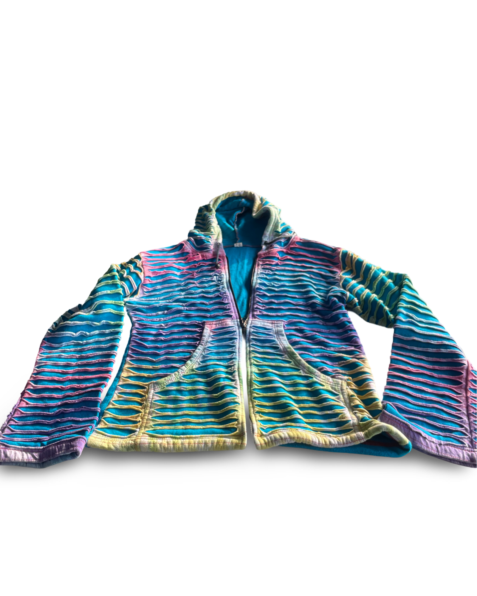 Vintage Women's Rainbow Boho Hippie Hoodie Jacket - Size M (SKU 4604)