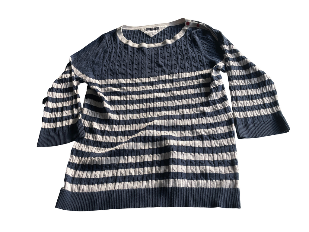 Vintage Women's Tommy Hilfiger Ribbed Sweater in Blue - Size M/L (SKU 4606)