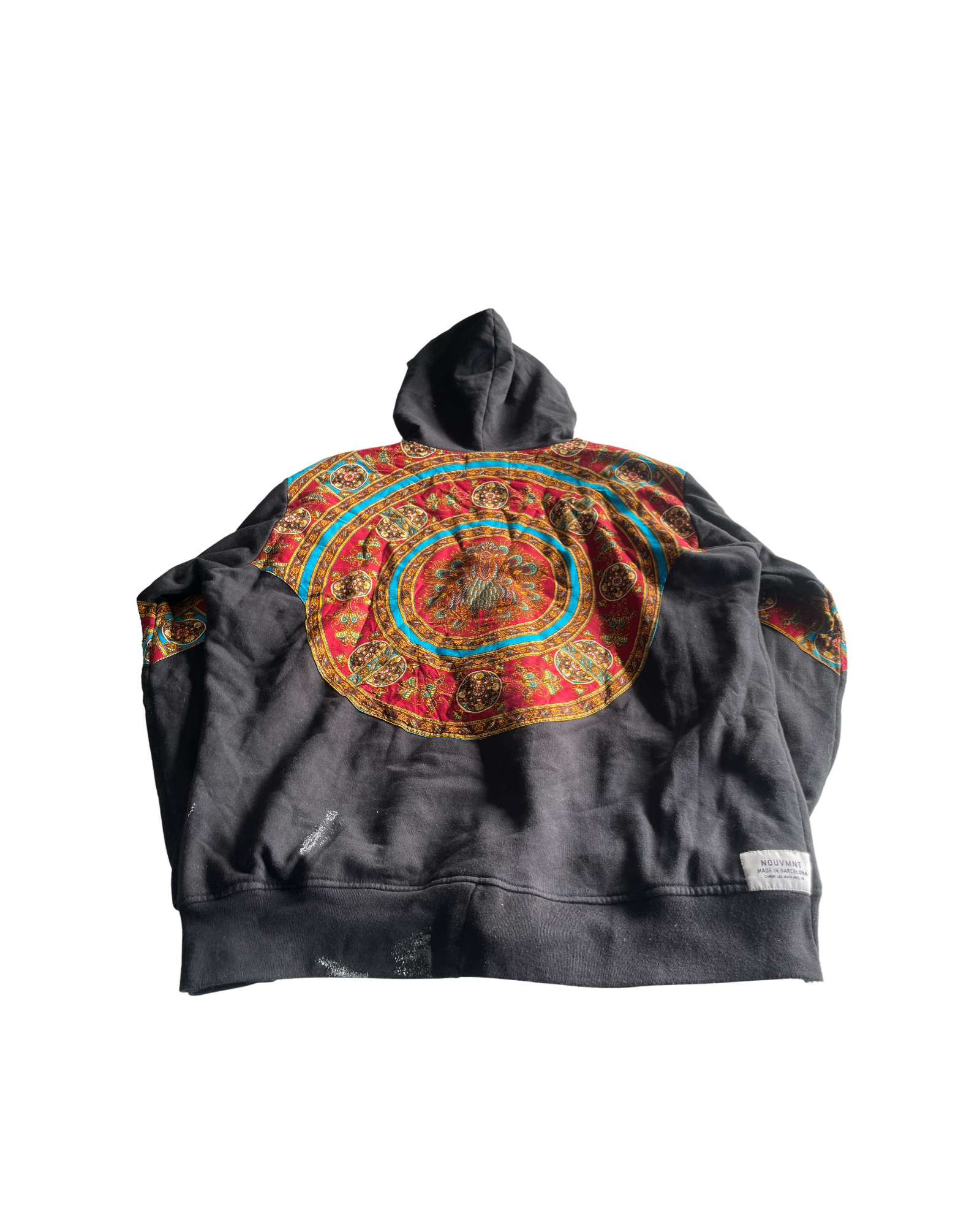 Vintage Zip Up Sweatshirt Hoodie - Men's Size S/M, Black and Multi-Color (SKU 4613)
