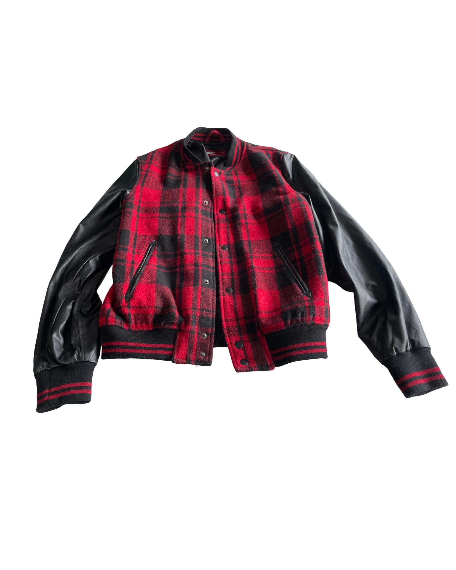 Tartan Red Topman Checkered Leather Jacket - Size Small (SKU 4619)