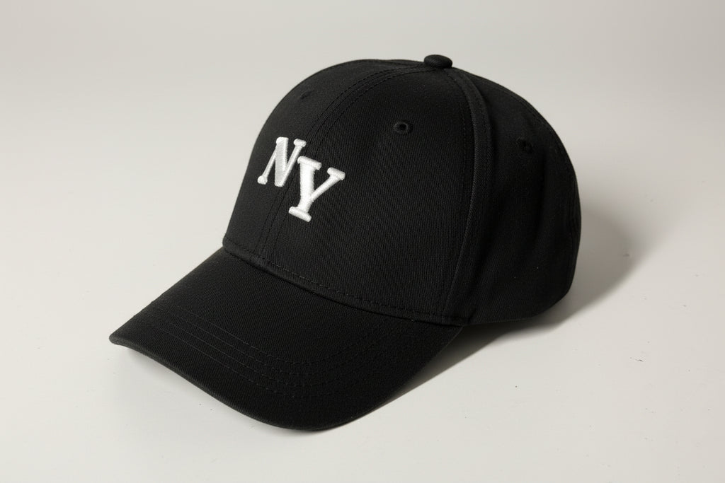 Vintage NY Strapback Hat - Black Embroidered 6 Panel Trucker Hat