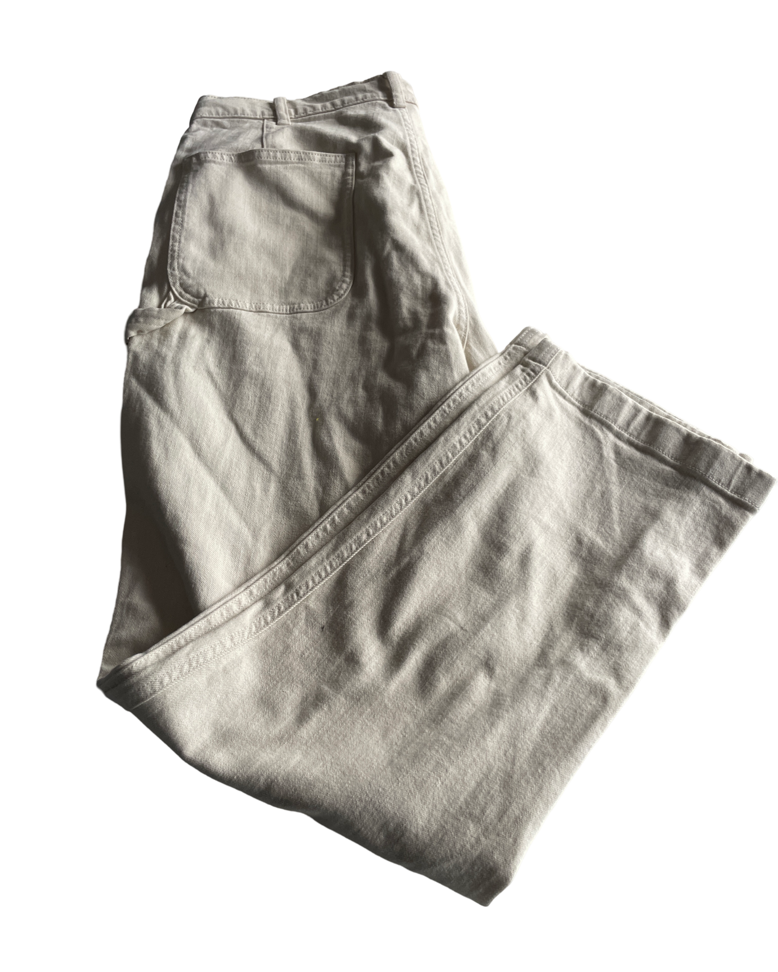 Vintage Uniqlo Flared Casual Pants - Cream Soft Bell Bottom (34x30) (SKU 4627)