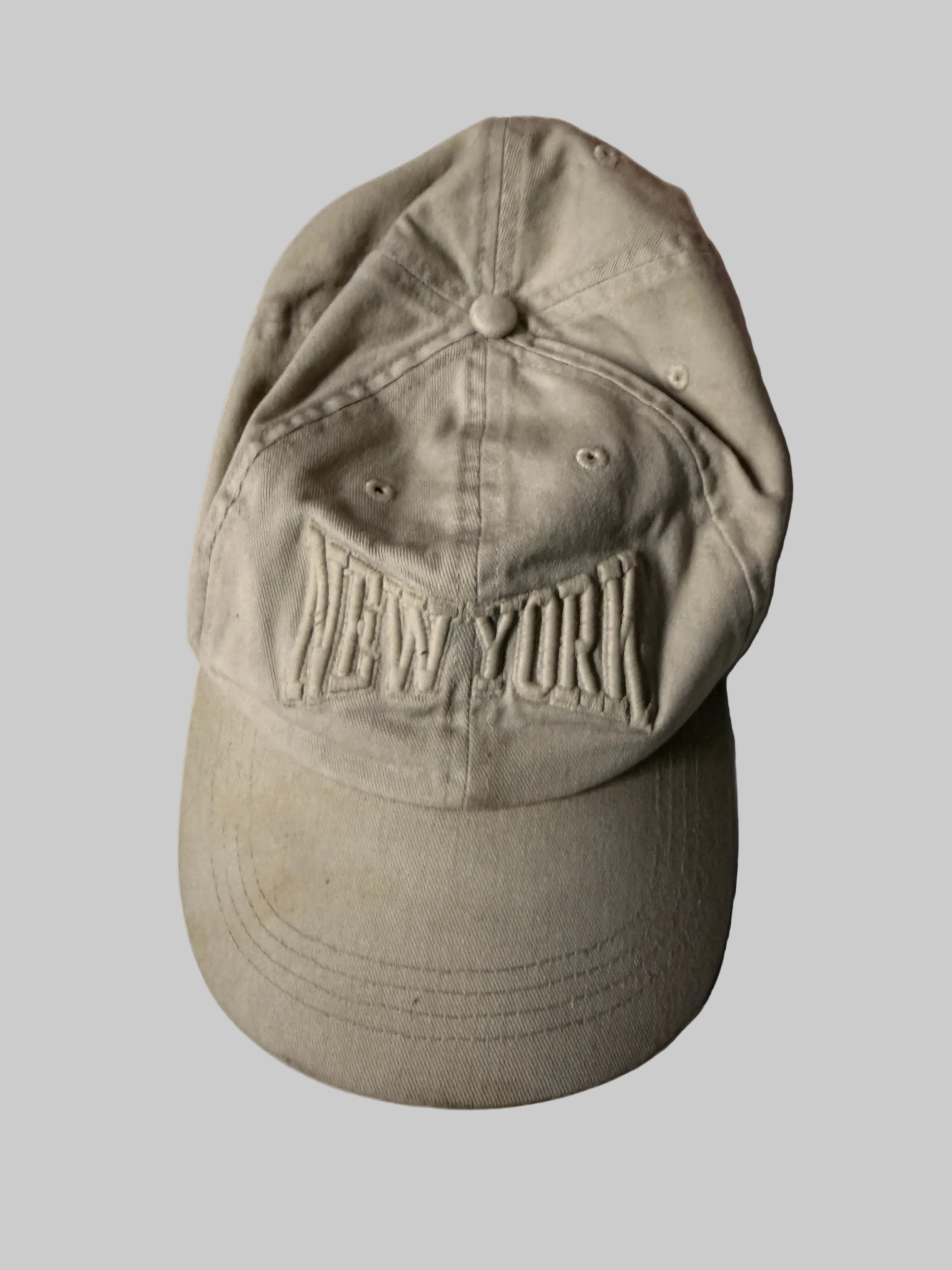 Bershka Cream Washed Denim Baseball Cap with Embroidered Letters Unisex New York Style Dad Hat One Size SKU 7199