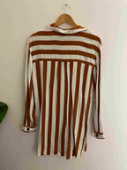 Vintage white and brown stripe linen womens medium shirt