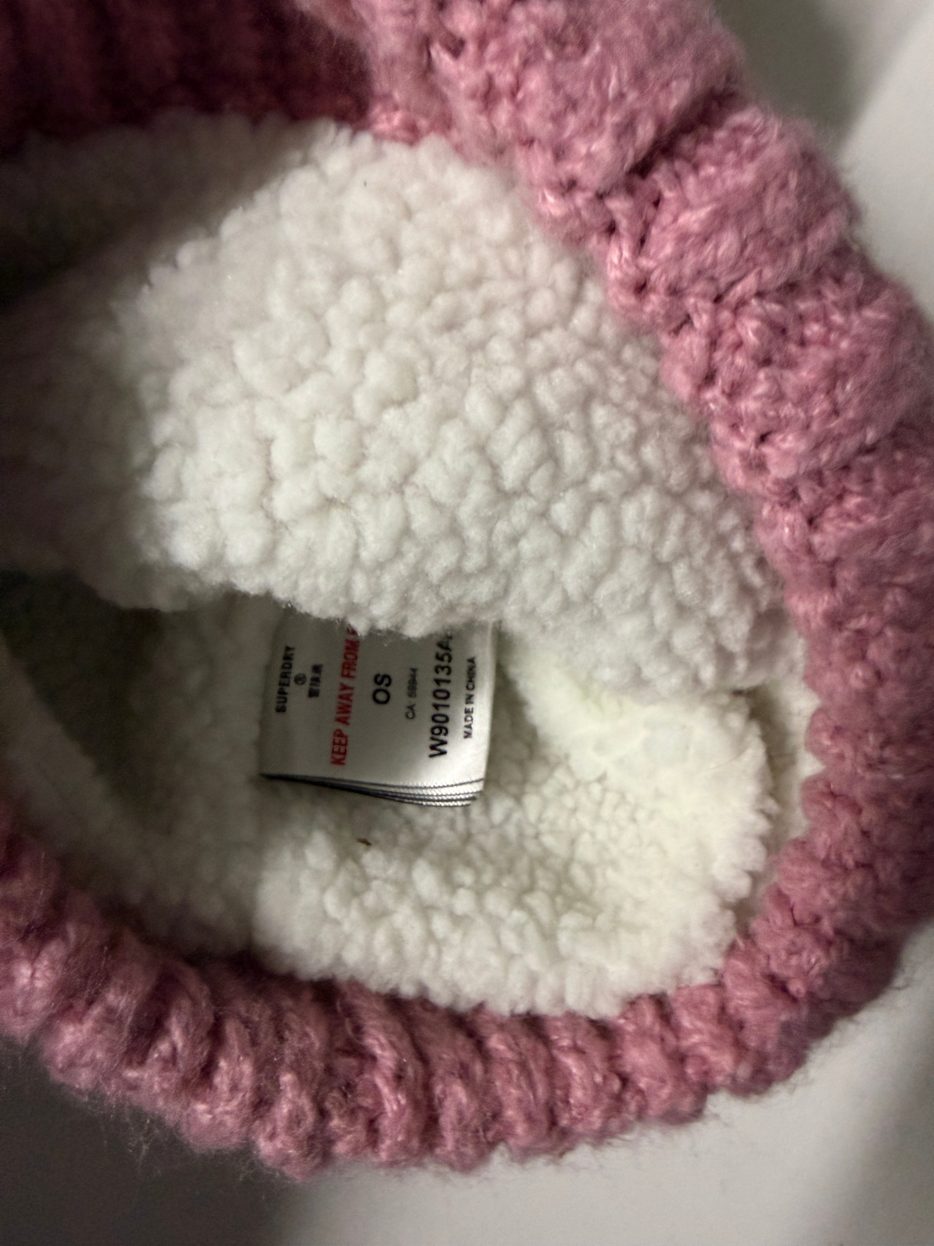 Superdry Vintage Pink Cable Knit Beanie Hat With Sherpa Lining Sz: One Size SKU 7209