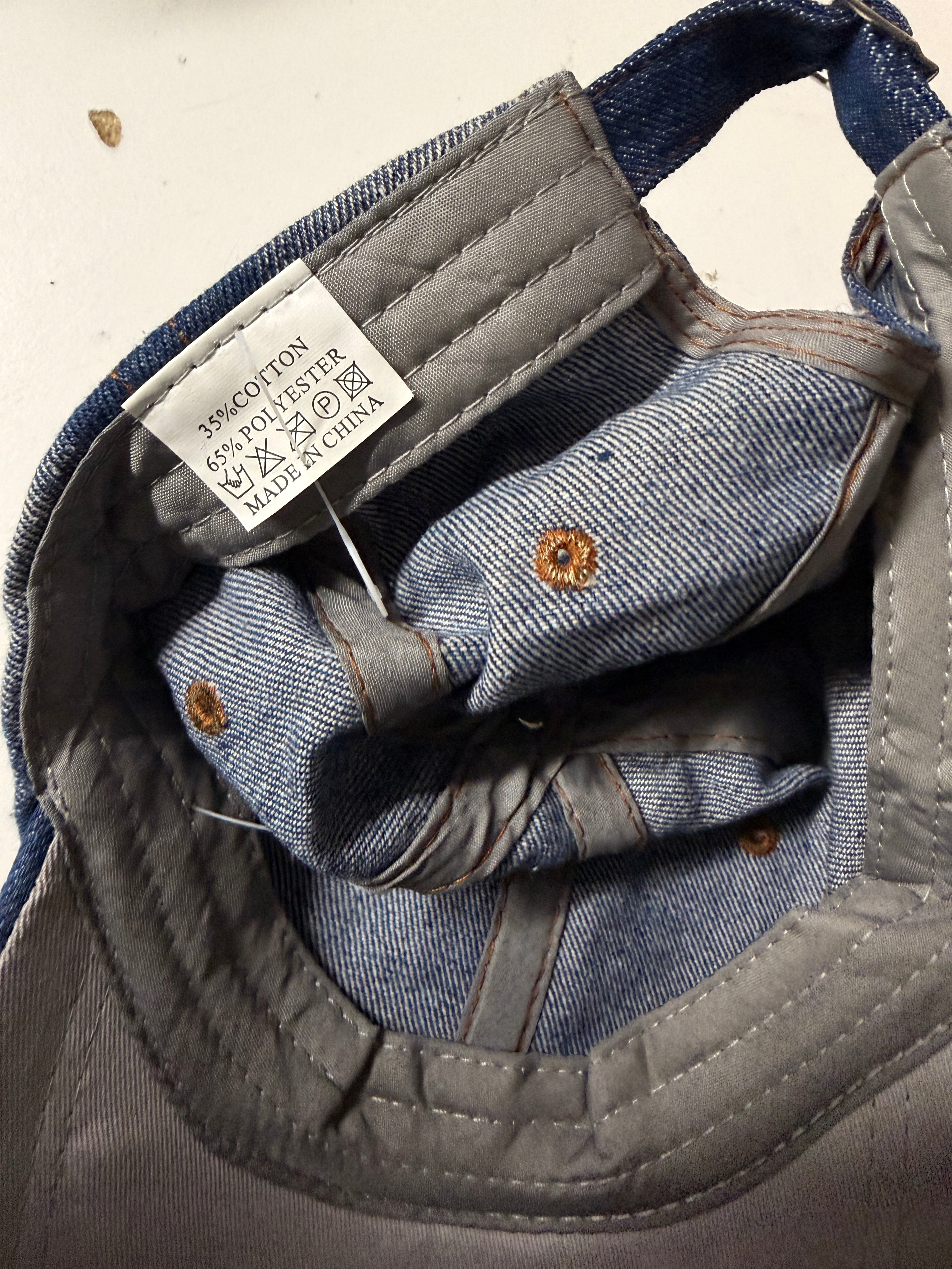 Vintage Women's Denim Baseball Cap with Rhinestone American Flag - Blue