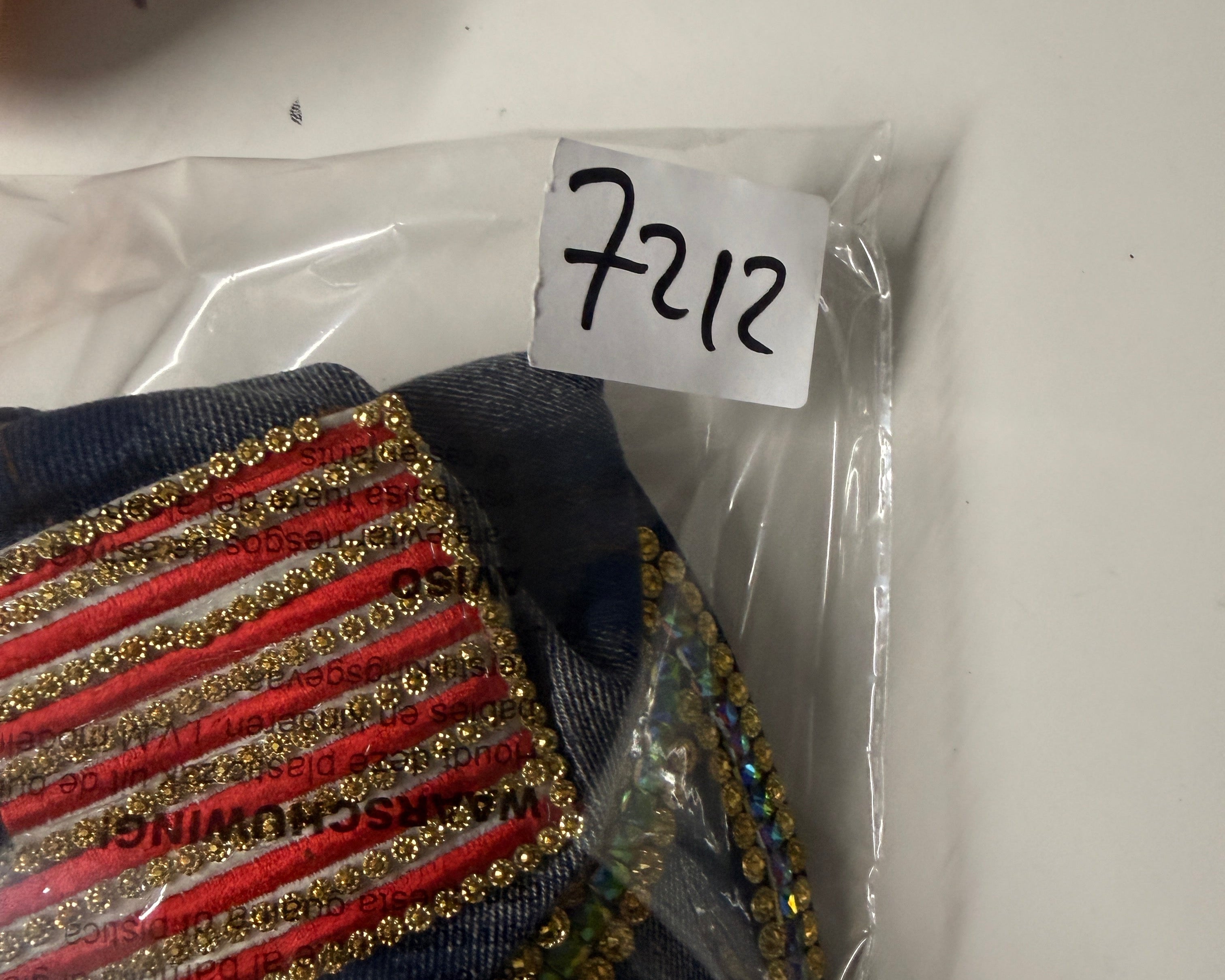 Vintage Women's Denim Baseball Cap with Rhinestone American Flag - Blue