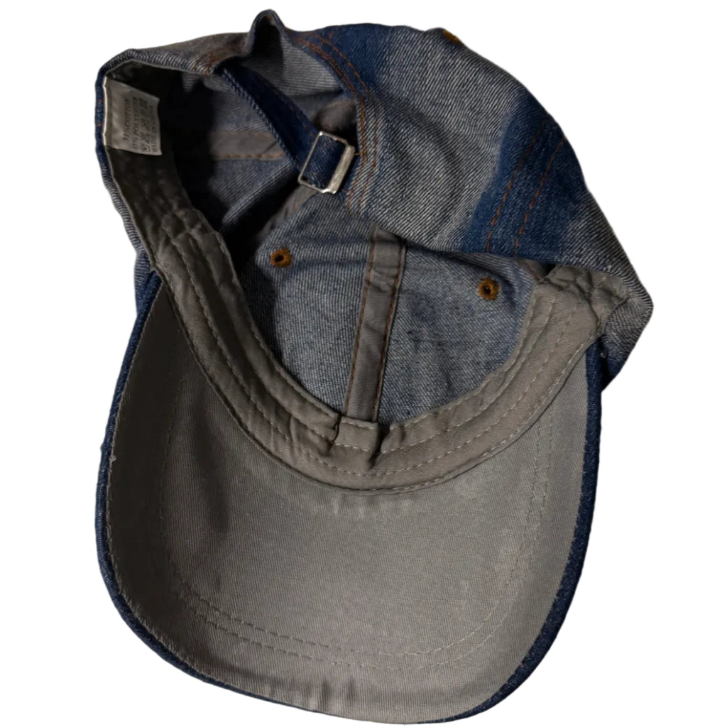 Vintage Women's Denim Baseball Cap with Rhinestone American Flag - Blue