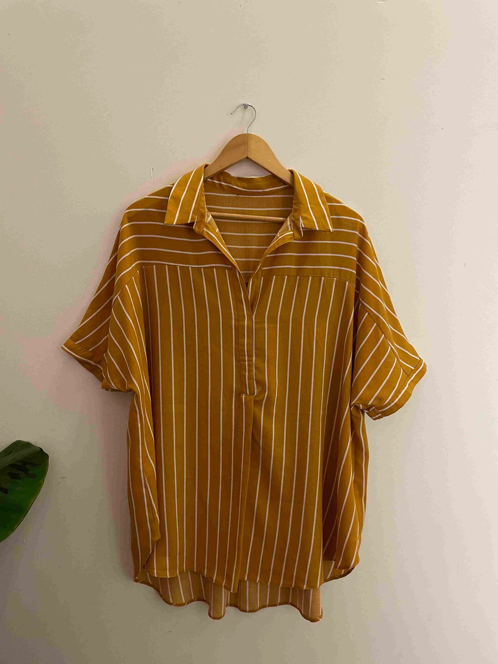 Vintage mustard yellow linen vertical stripe large top