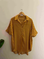 Vintage mustard yellow linen vertical stripe large top