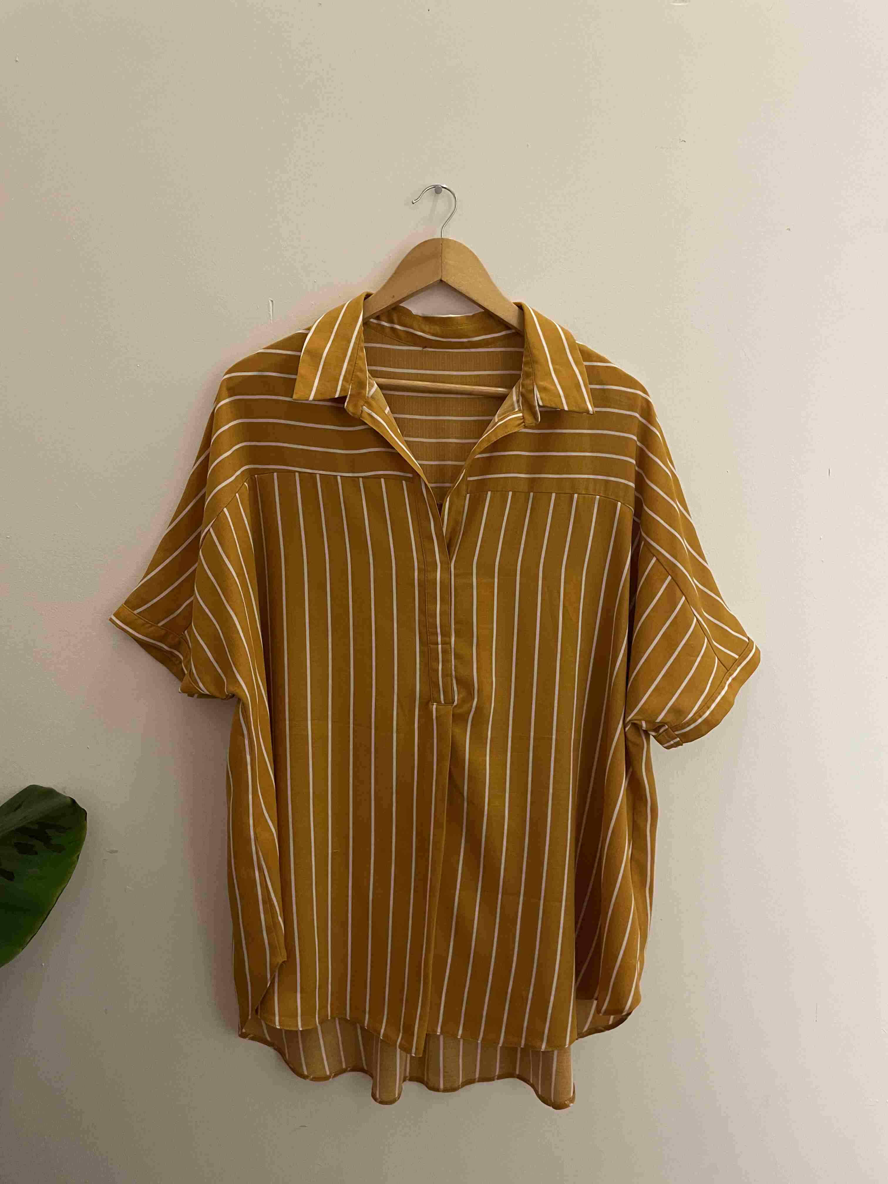 Vintage mustard yellow linen vertical stripe large top