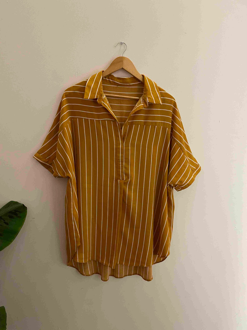 Vintage mustard yellow linen vertical stripe large top