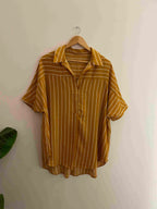 Vintage mustard yellow linen vertical stripe large top