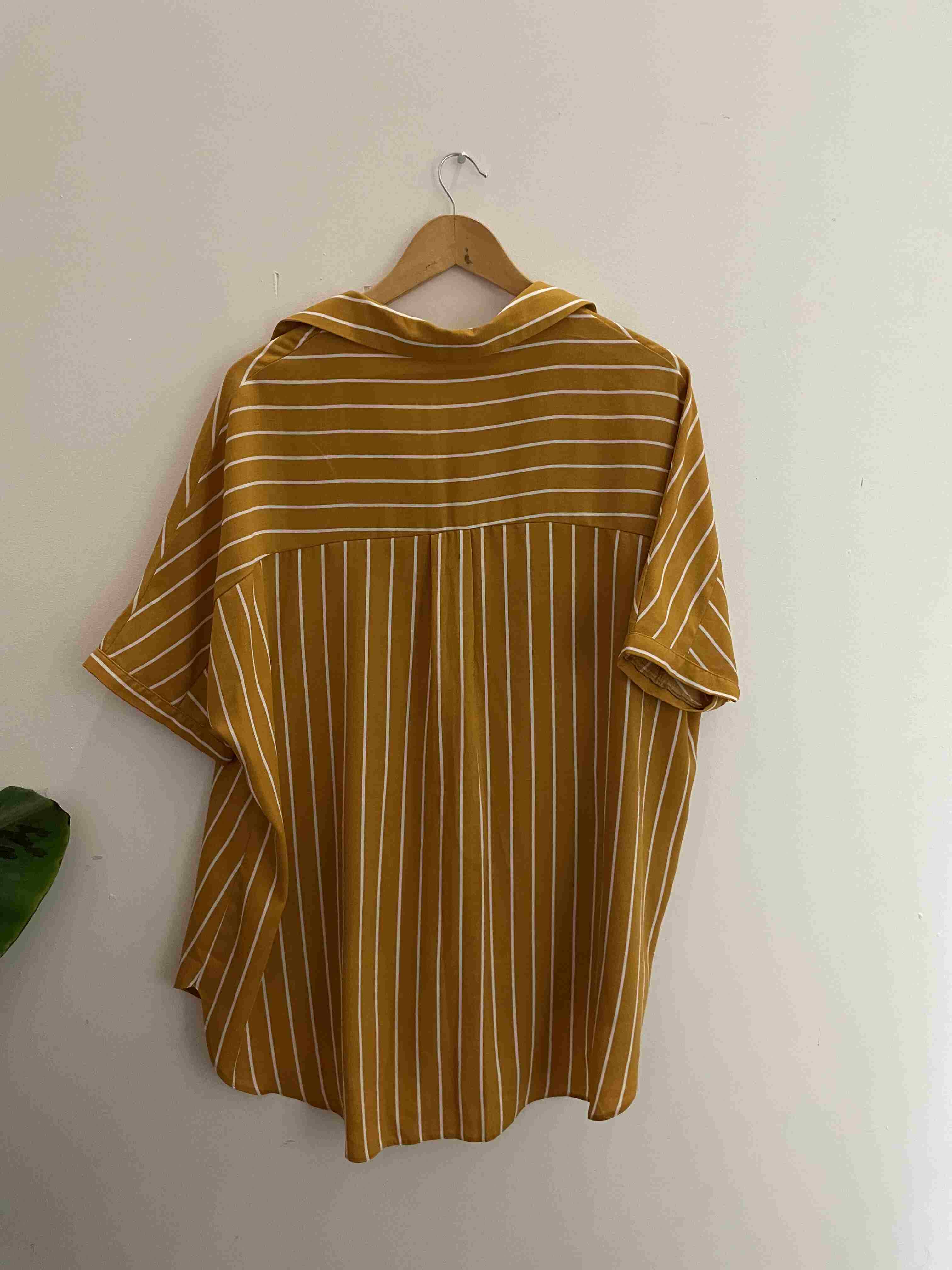 Vintage mustard yellow linen vertical stripe large top