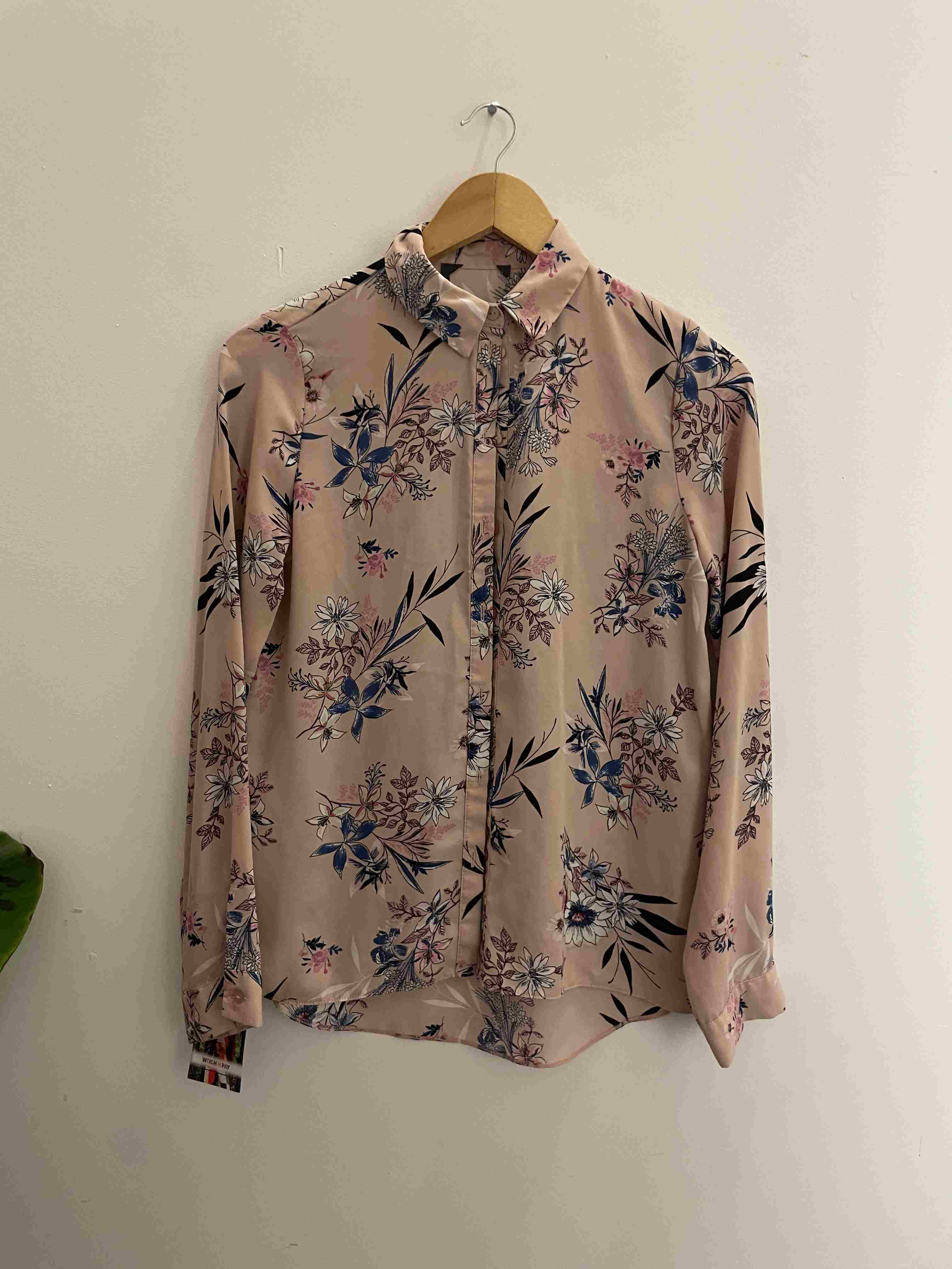 Vintage peach womens floral pattern long sleeve shirt size 8