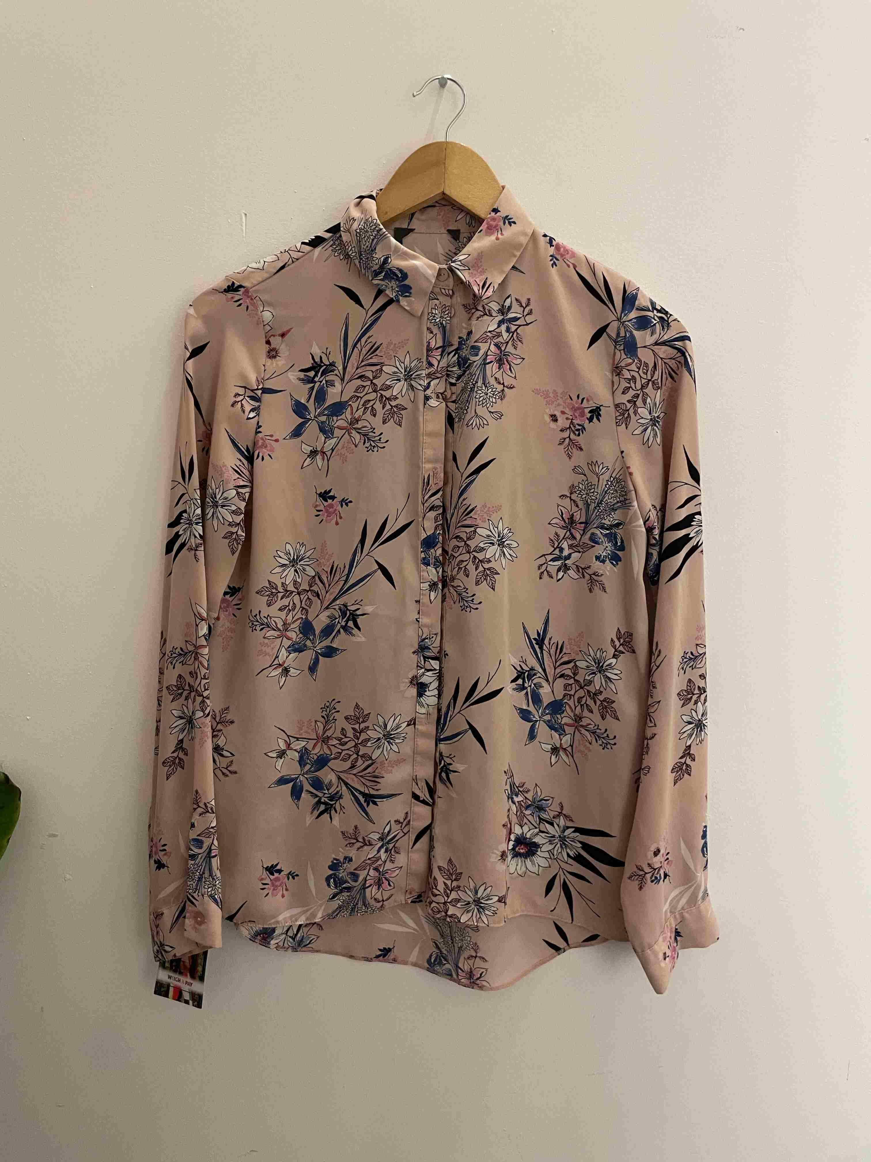 Vintage peach womens floral pattern long sleeve shirt size 8