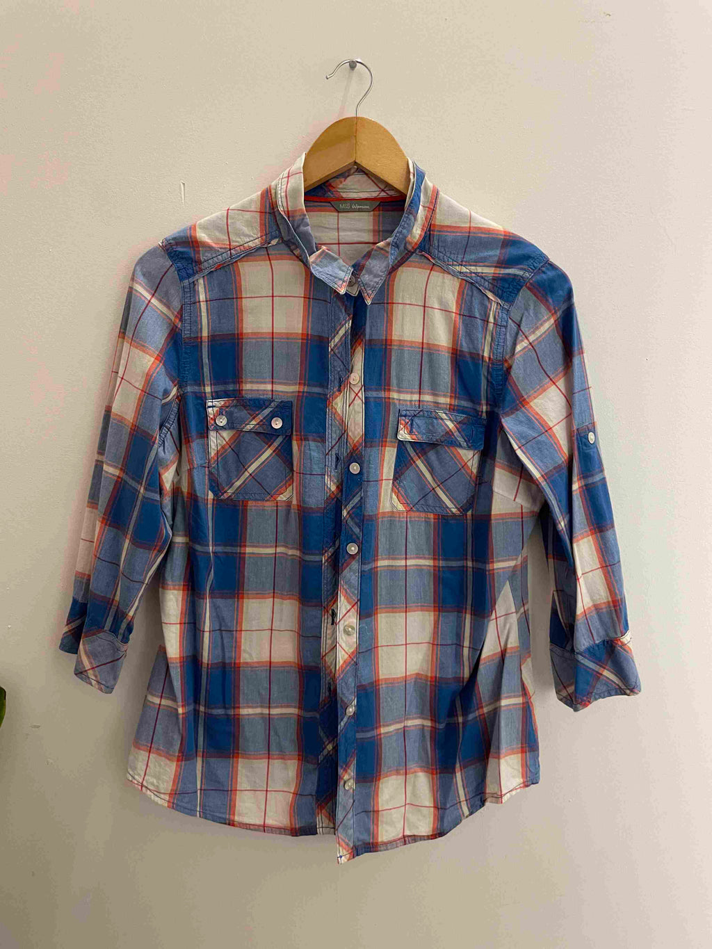 Vintage mark & spencer blue checkered womens small shirt