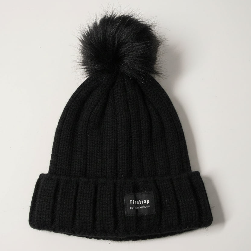 Vintage women Black Knit Pom-Pom Beanie SKU 7222