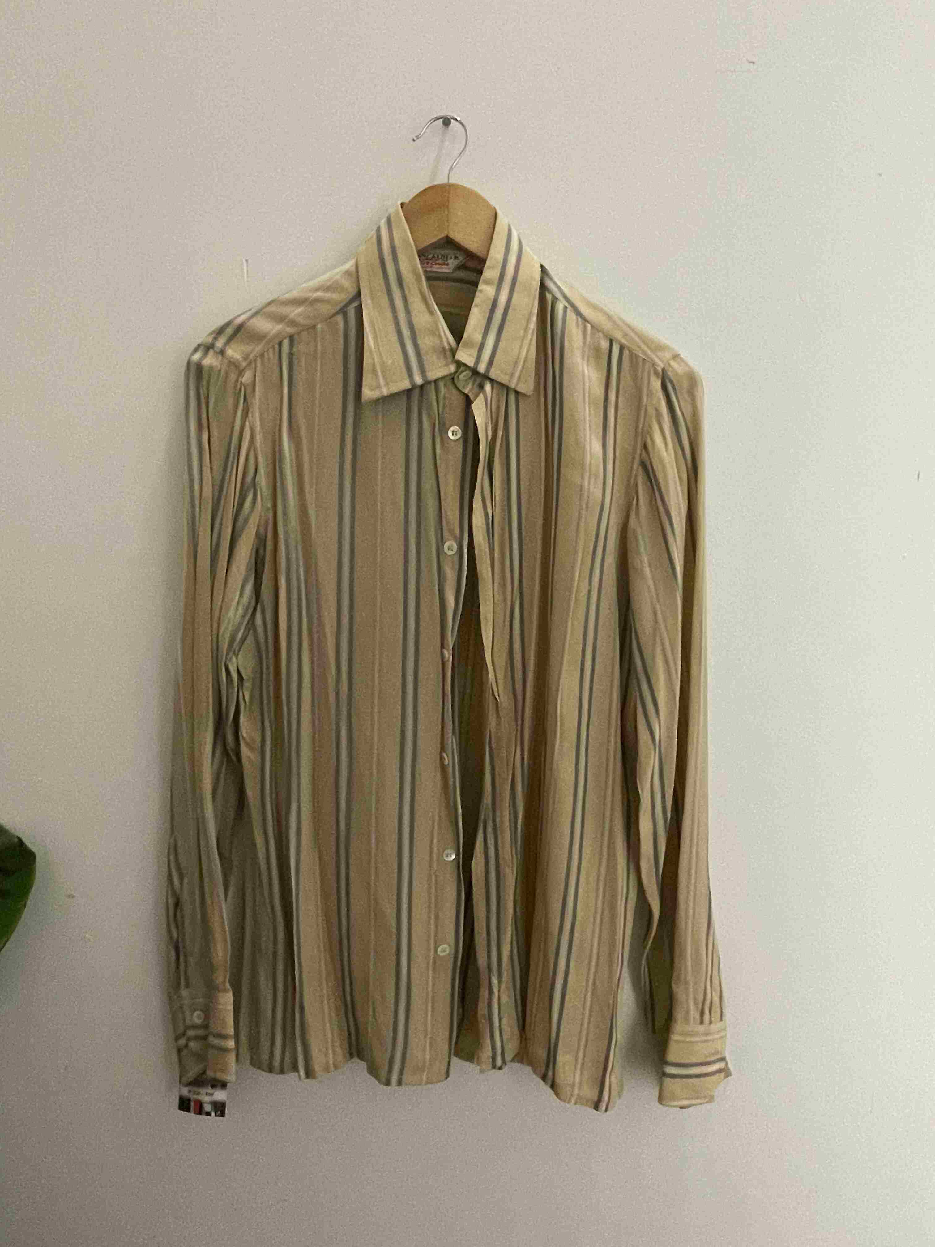 Vintage Pancaldi & B cream vertical stripe pattern mens shirt