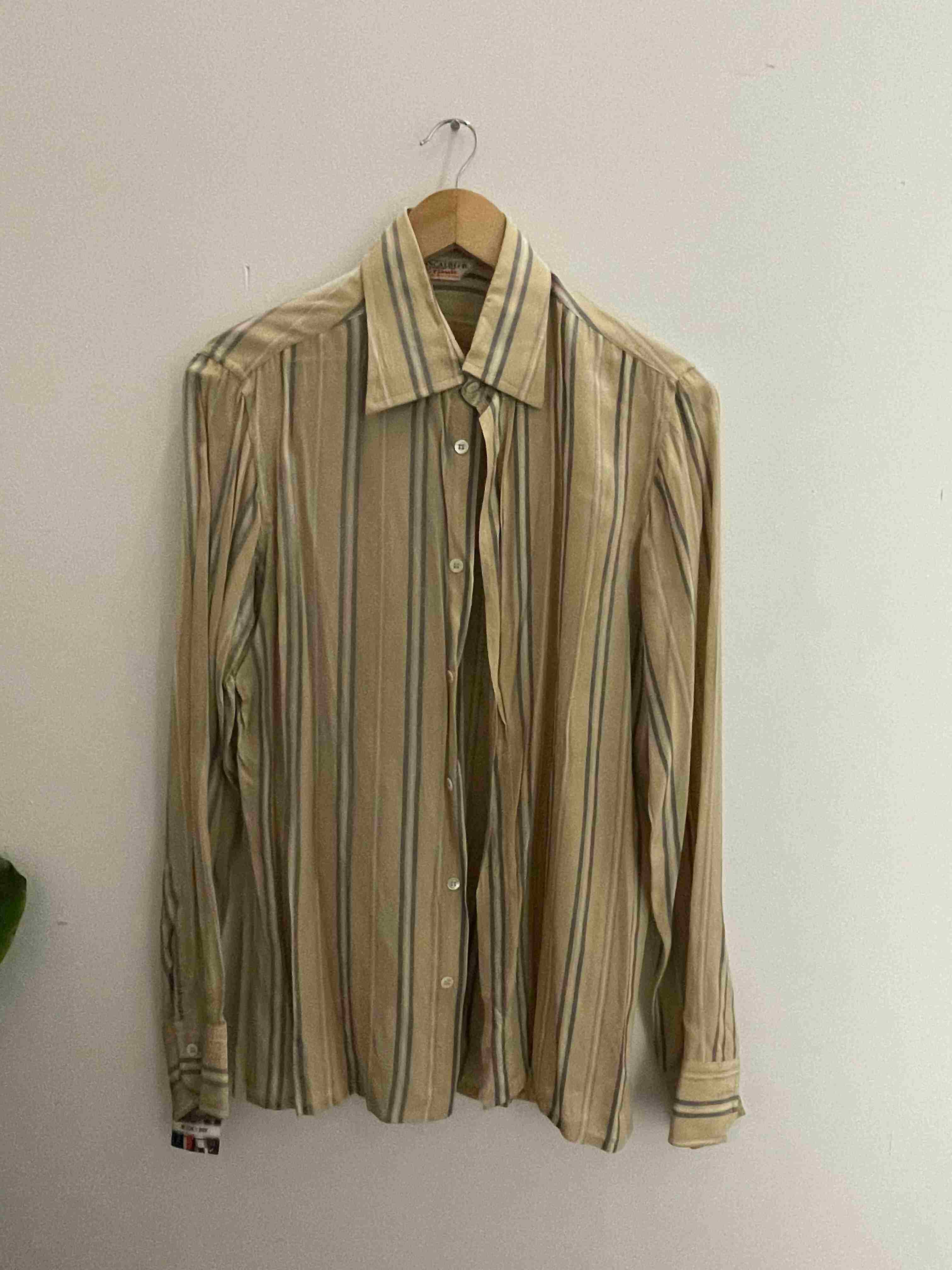 Vintage Pancaldi & B cream vertical stripe pattern mens shirt