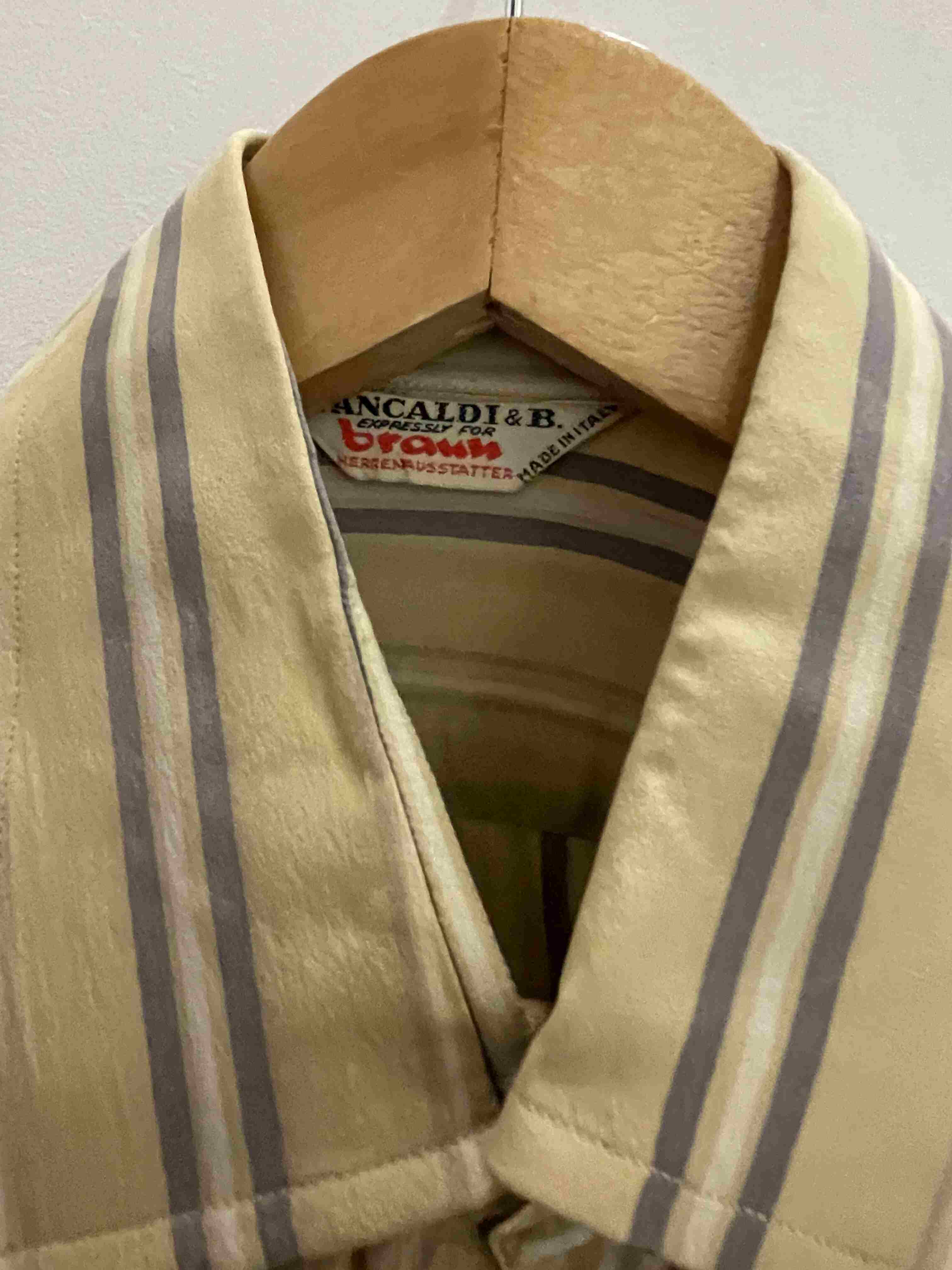 Vintage Pancaldi & B cream vertical stripe pattern mens shirt