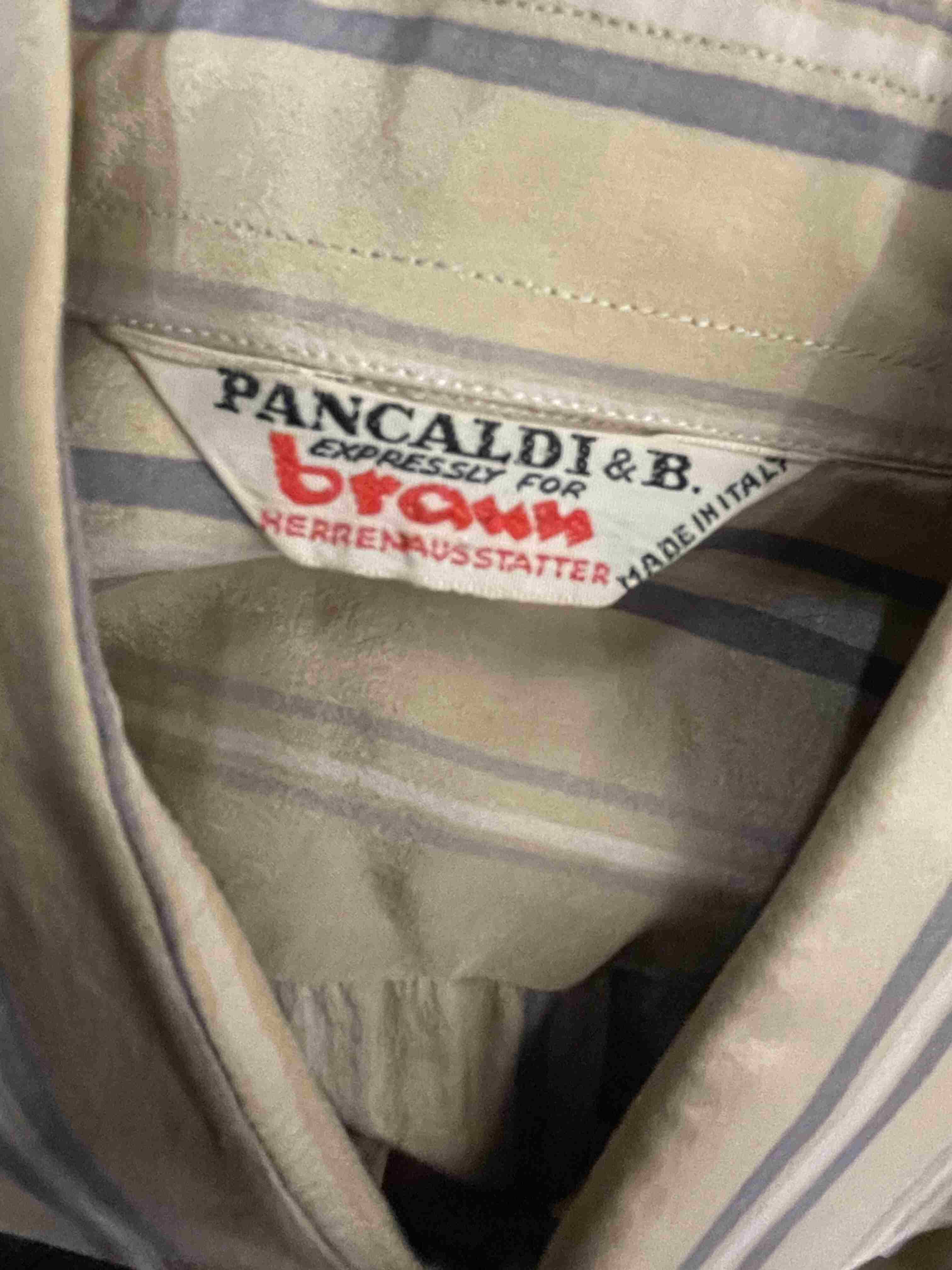 Vintage Pancaldi & B cream vertical stripe pattern mens shirt