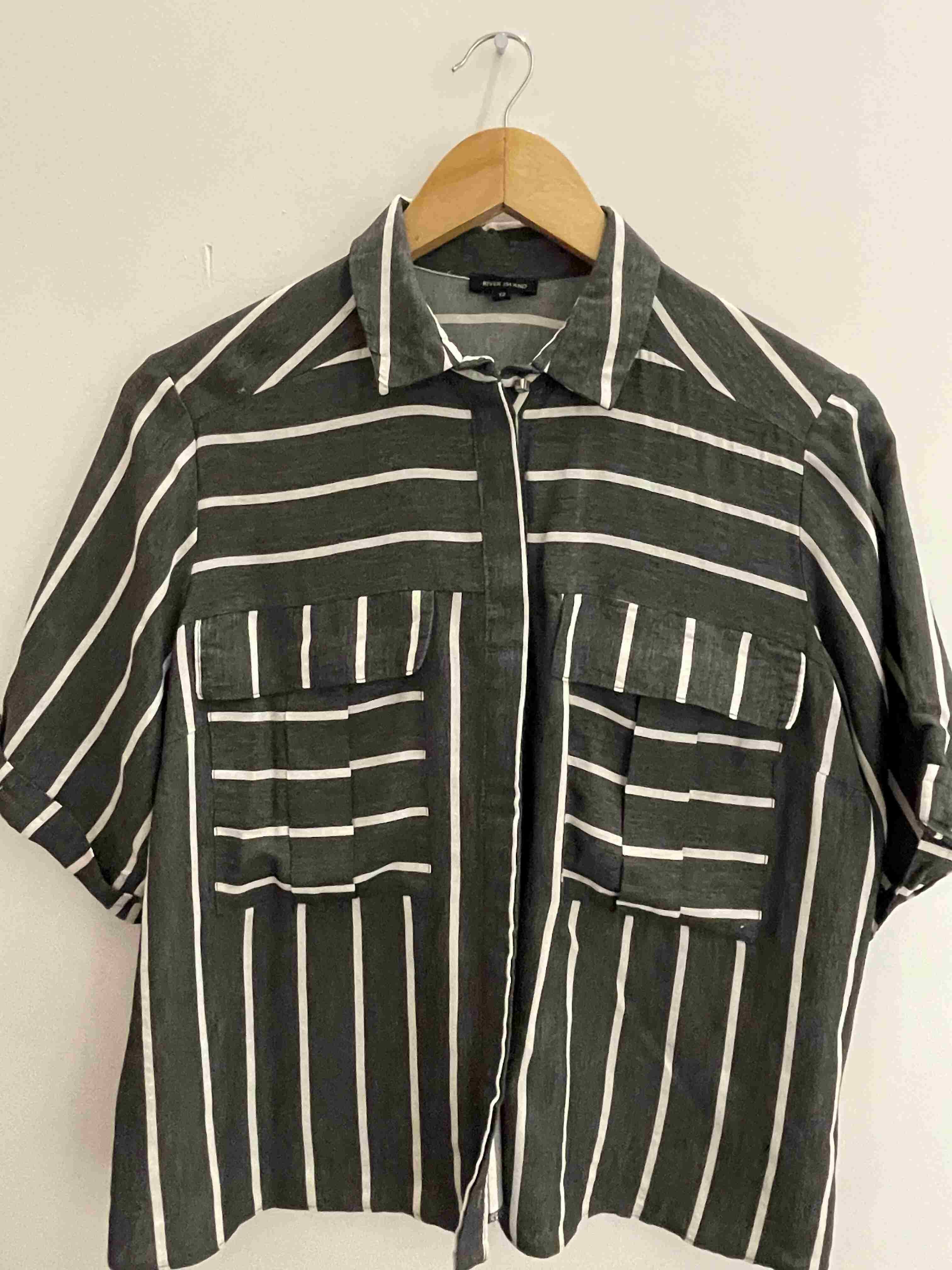 Vintage river island grey vertical stripe police shirt size 12