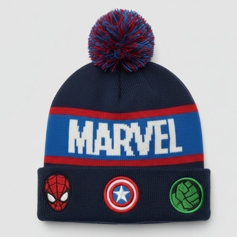 Vintage kids 7-9yrs Marvel Avengers Navy stripe Knit Beanie SKU 7233