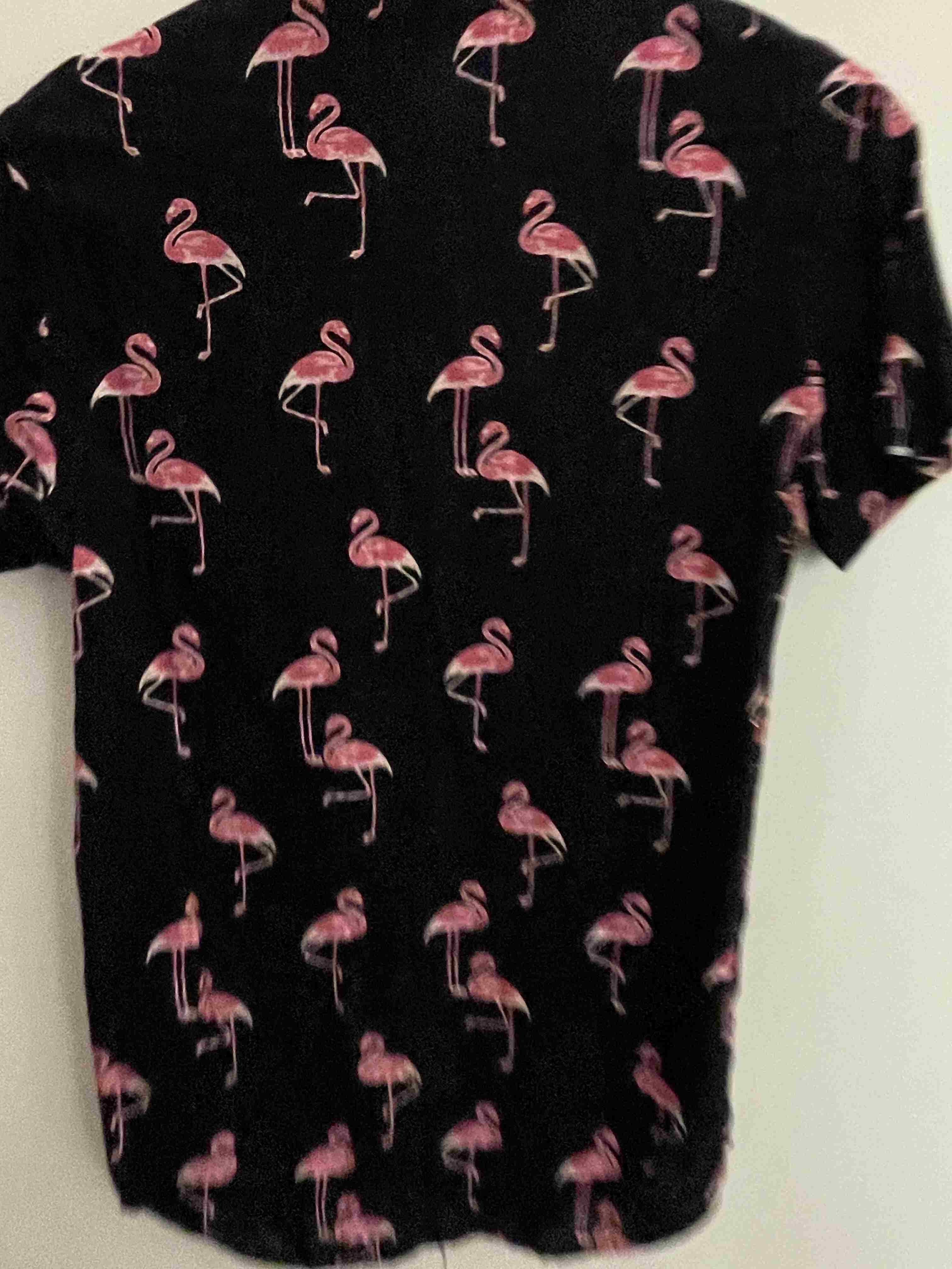 Vintage black goose printed pattern short sleeve shirt size M
