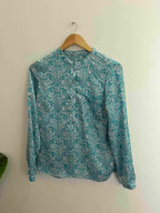 Vintage blue printed pattern linen small top