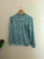 Vintage blue printed pattern linen small top