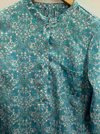 Vintage blue printed pattern linen small top