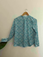 Vintage blue printed pattern linen small top