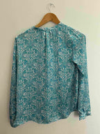 Vintage blue printed pattern linen small top