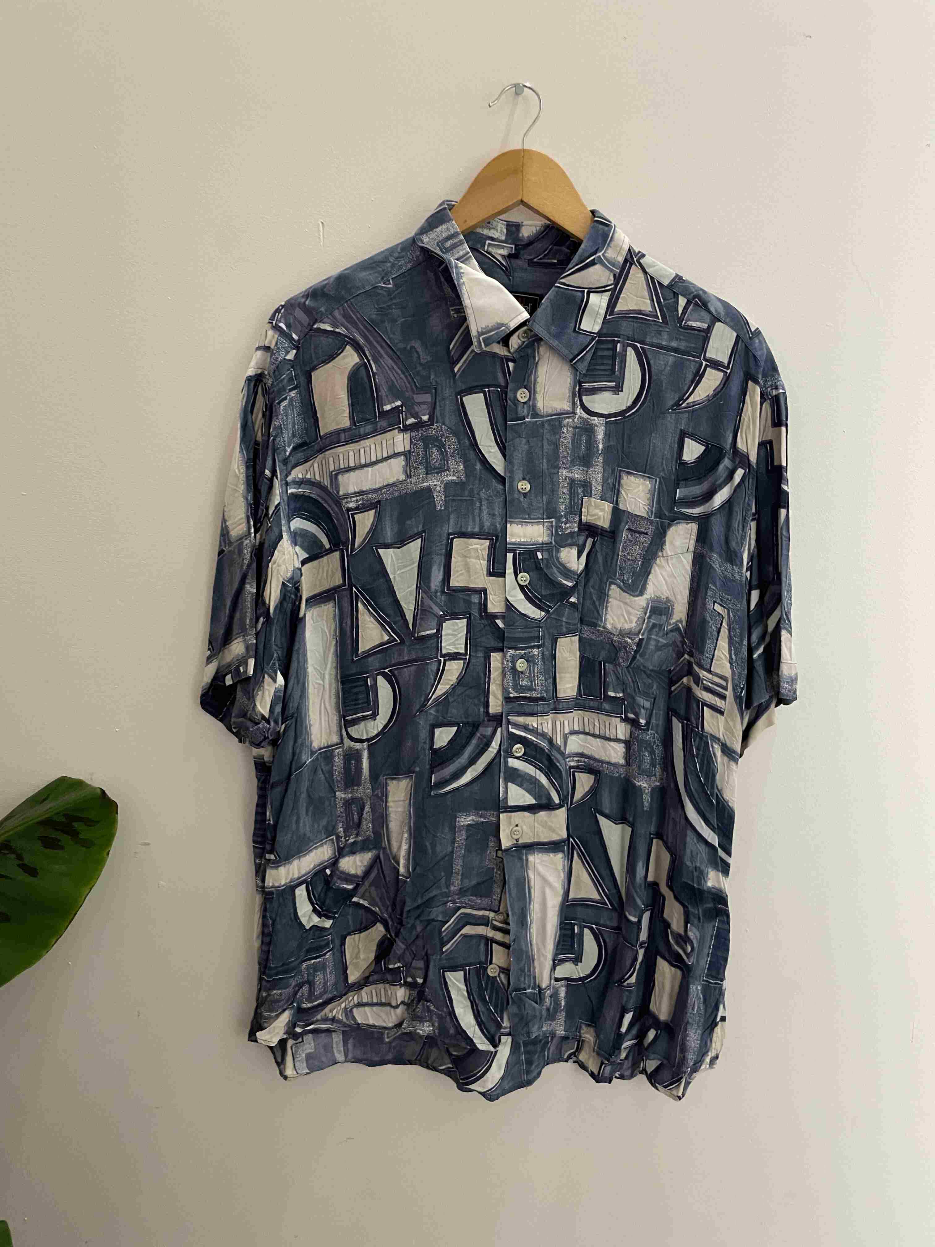 Vintage jean catel casual blue abstract pattern shirt