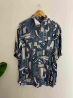 Vintage jean catel casual blue abstract pattern shirt