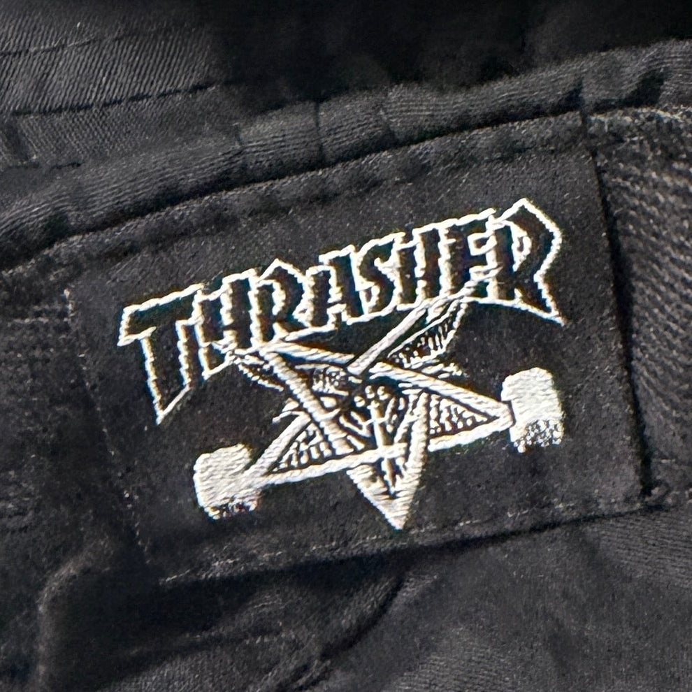 Vintage men Skap & Destroy graphics Trasher Black baseball cap with text SKU 7242