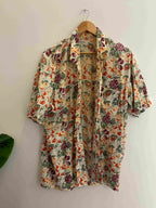 Vintage coek yellow floral pattern medium short sleeve shirt