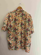 Vintage coek yellow floral pattern medium short sleeve shirt