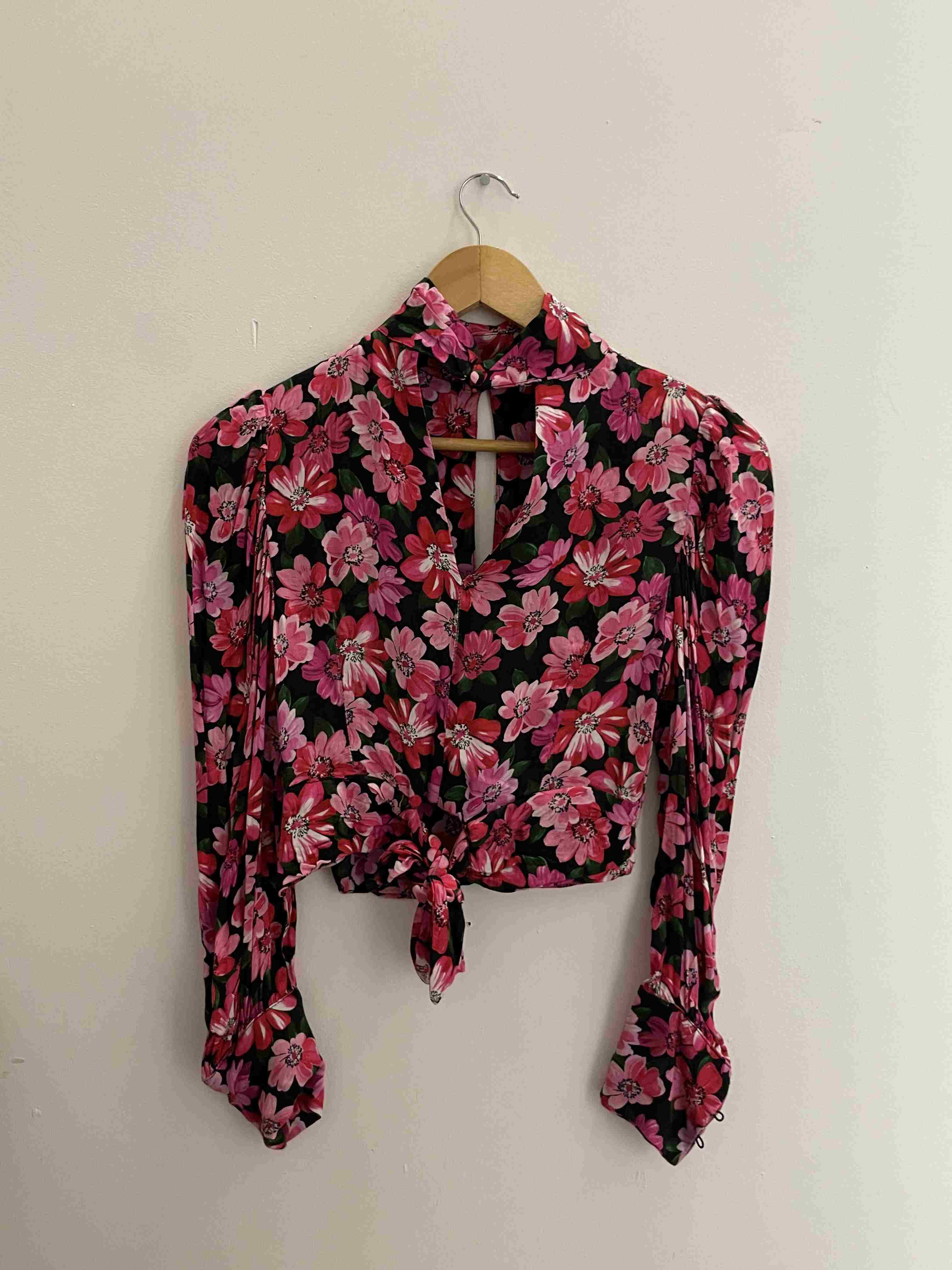 Vintage womens pink floral pattern blouse size XS