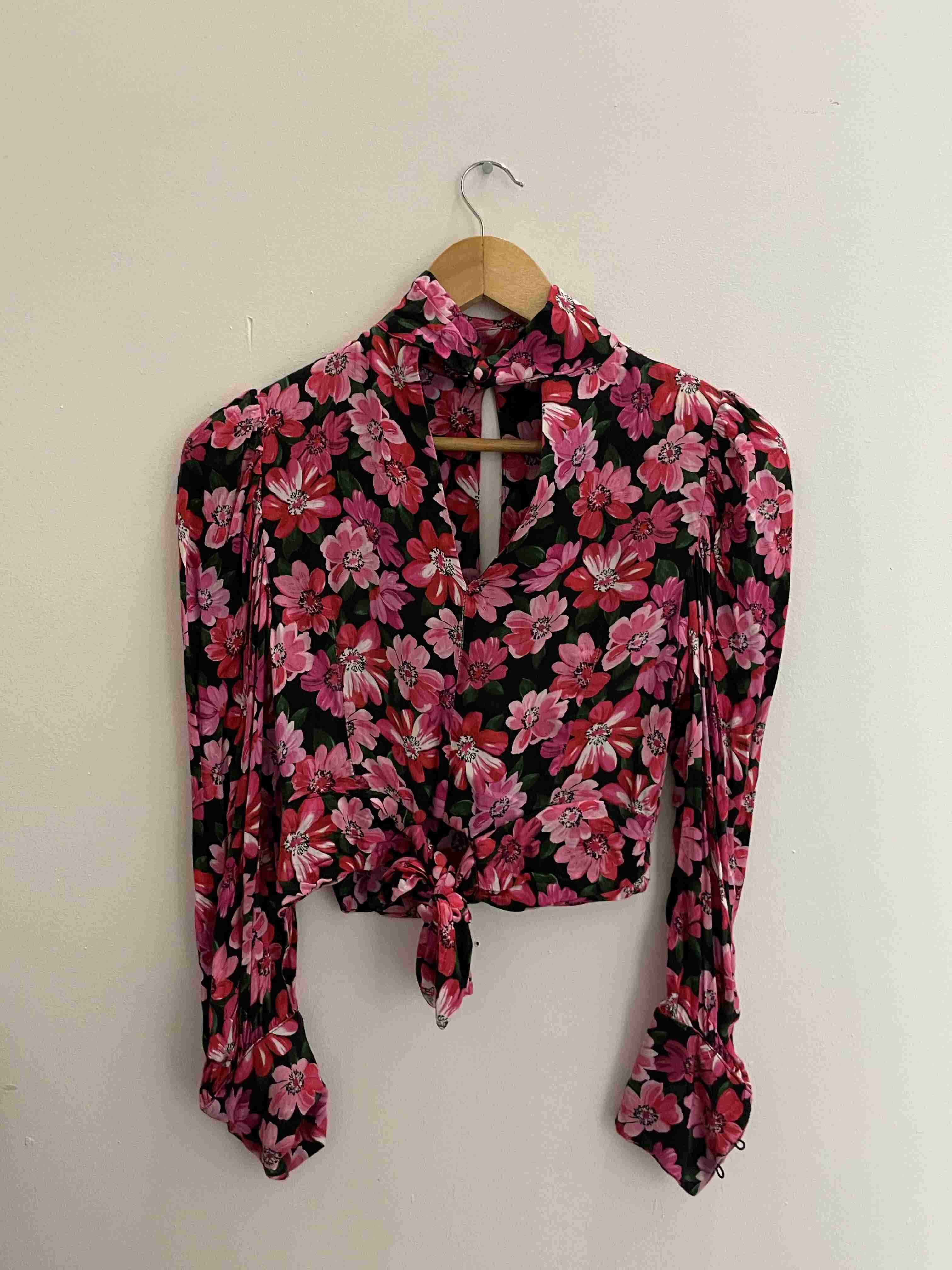 Vintage womens pink floral pattern blouse size XS