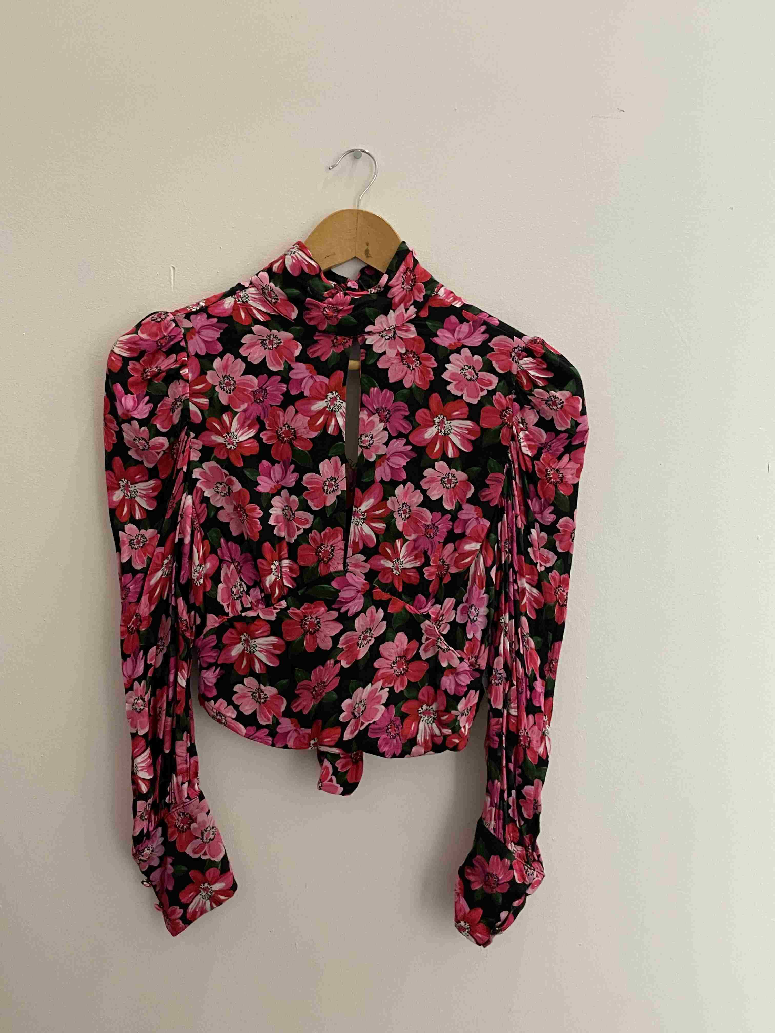 Vintage womens pink floral pattern blouse size XS