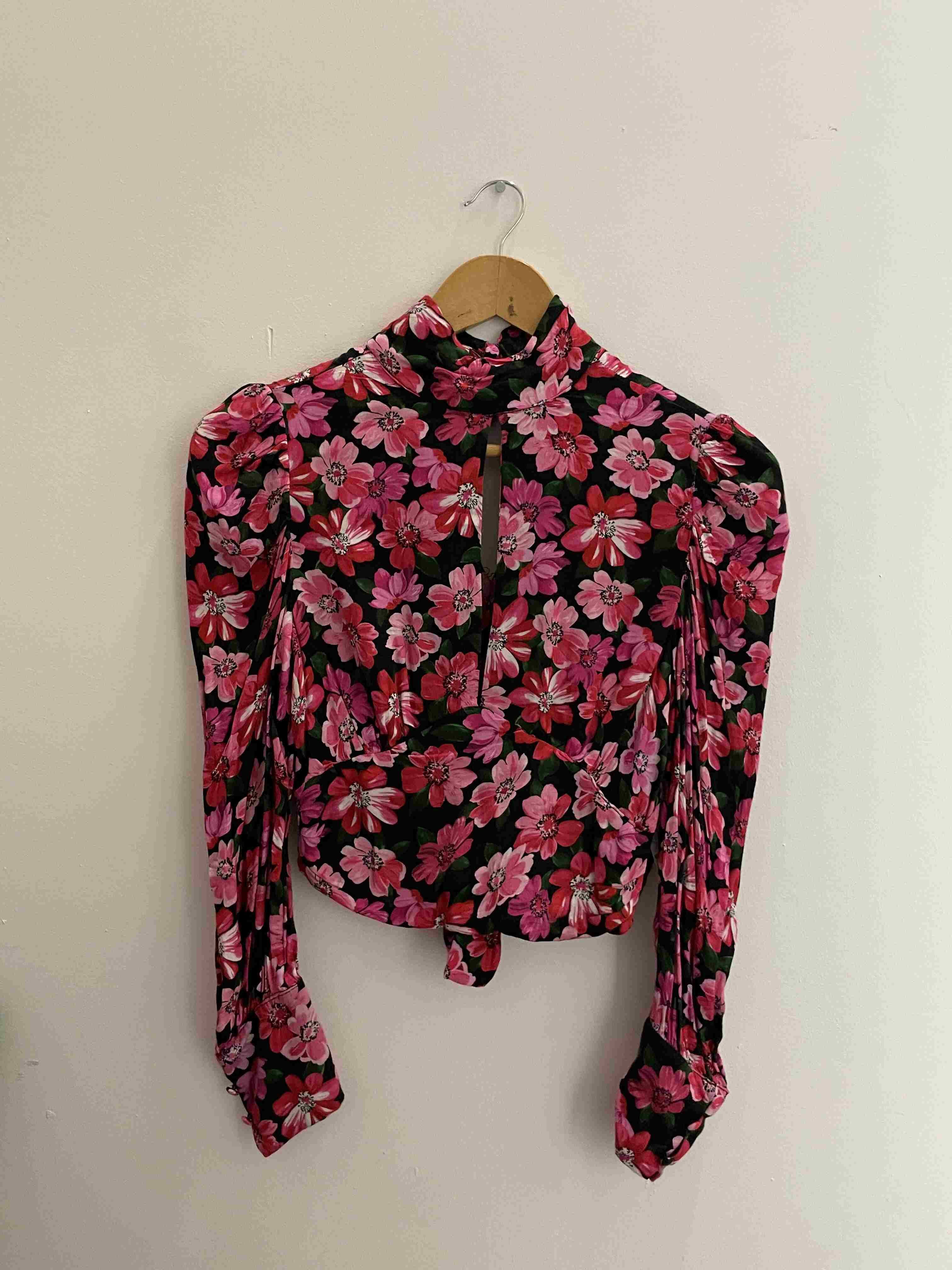 Vintage womens pink floral pattern blouse size XS