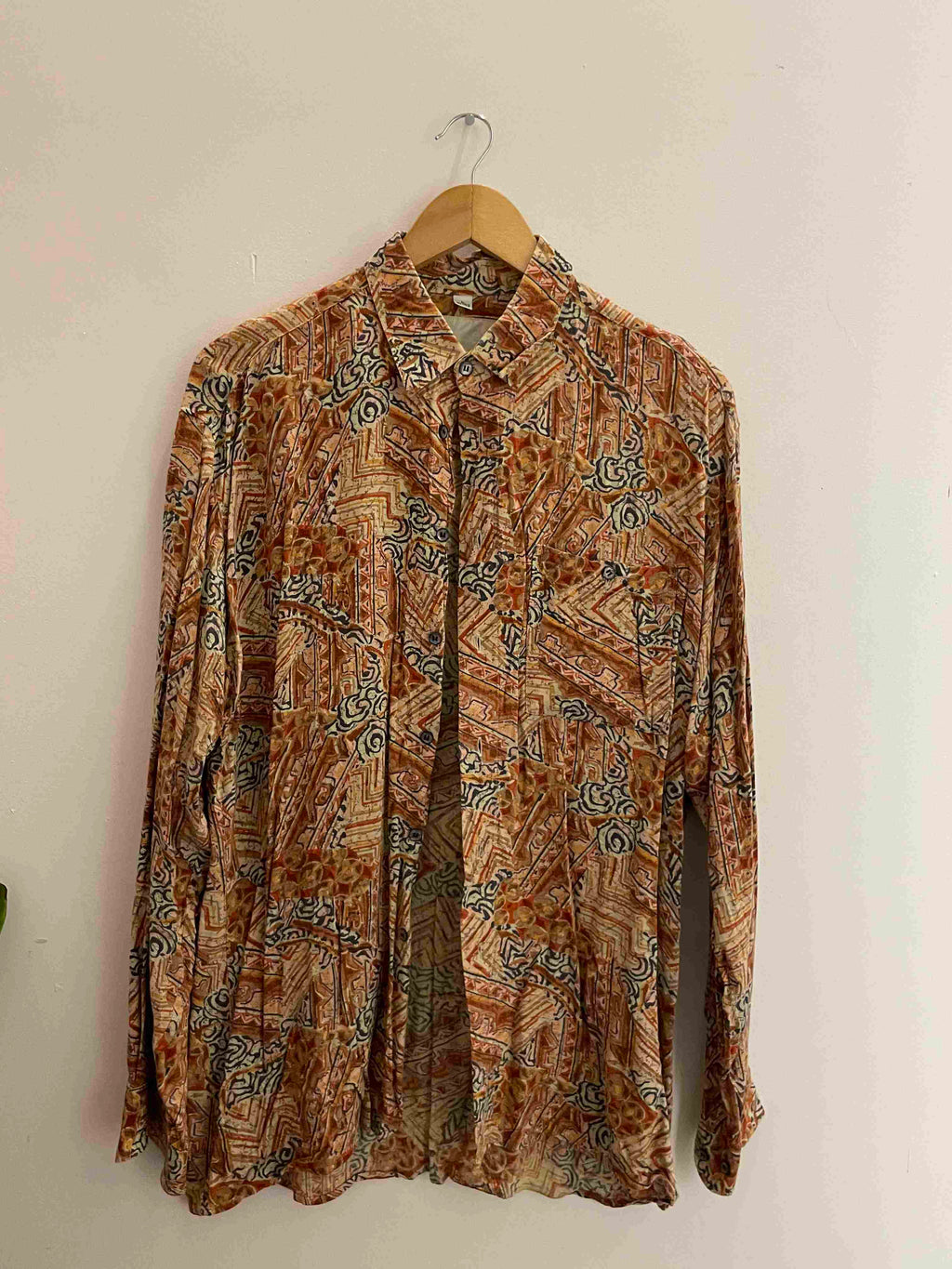 Vintage large brown abstract festive pattern mens shirt