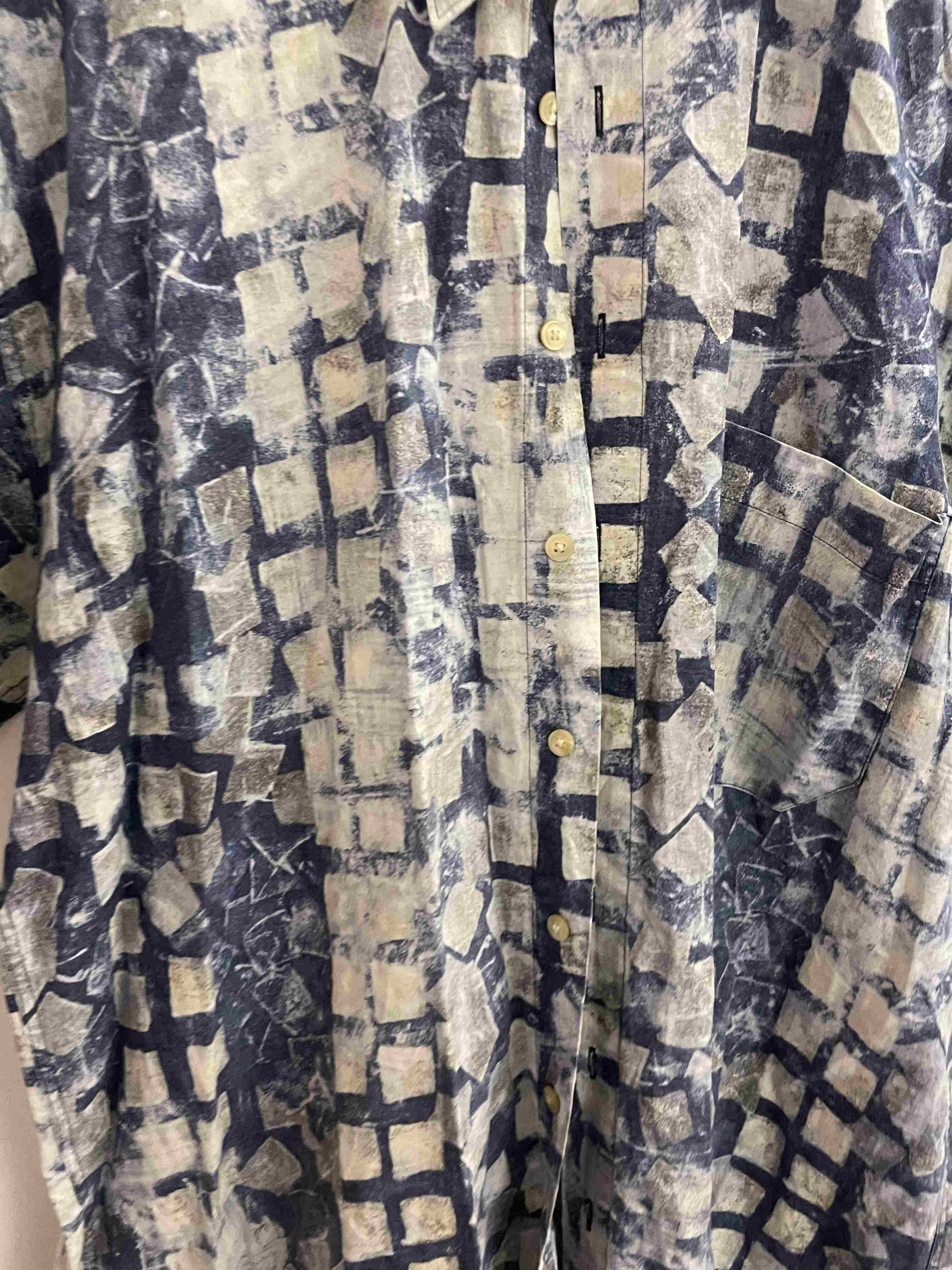 Vintage haltico blue abstract pattern large short sleeve shirt